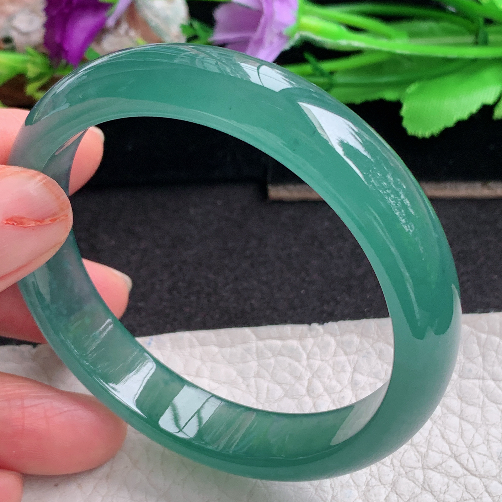 ll实拍55*12.2*6.8平安镯 天然翡翠a货手镯冰蓝韵正圈玉镯子