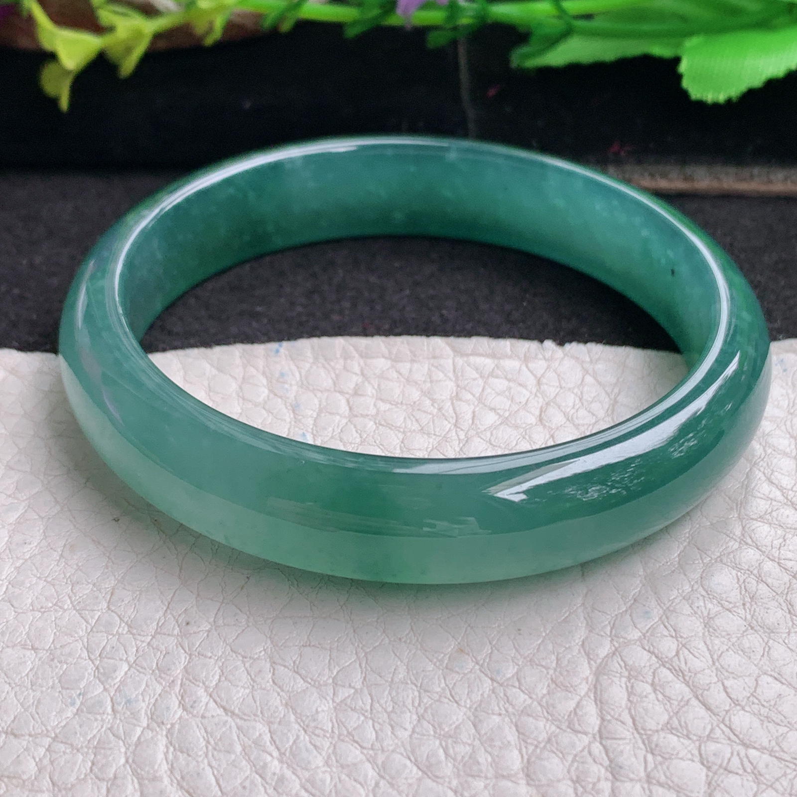 ll实拍58*12*6.8平安镯 天然翡翠a货手镯胶感冰蓝韵正圈玉镯子