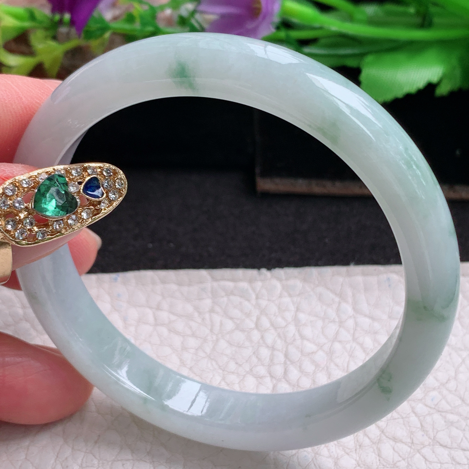 xx实拍56*10*7平安镯 天然缅甸翡翠a货手镯冰飘花正圈玉镯子