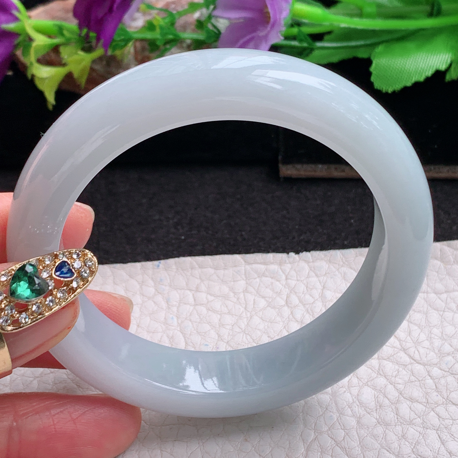 z实拍54.5*13*8.8平安镯 天然缅甸翡翠a货手镯纯美厚装正圈玉镯子