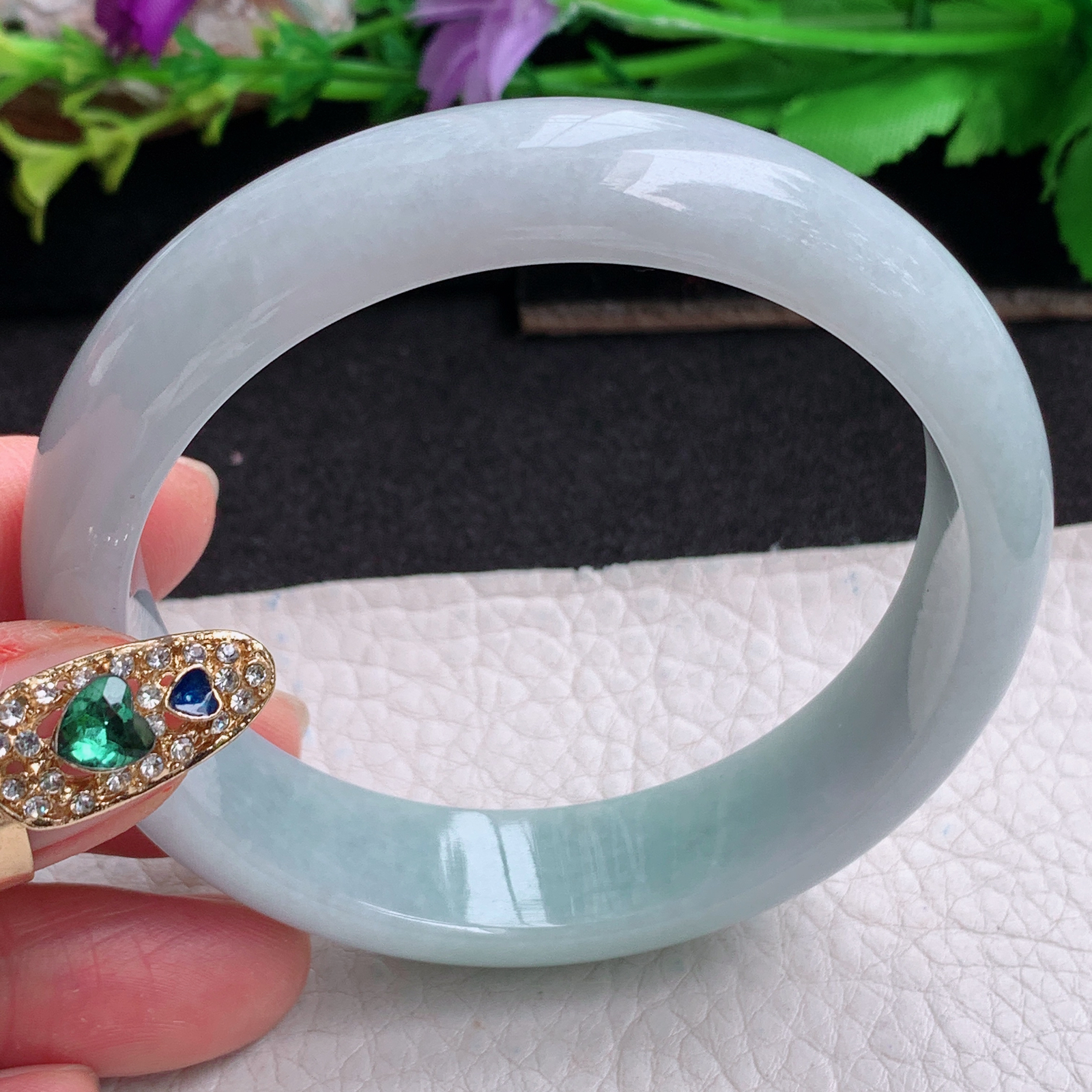 ll实拍57*14.5*7.7平安镯 天然缅甸翡翠a货手镯浅绿水润正圈玉镯子