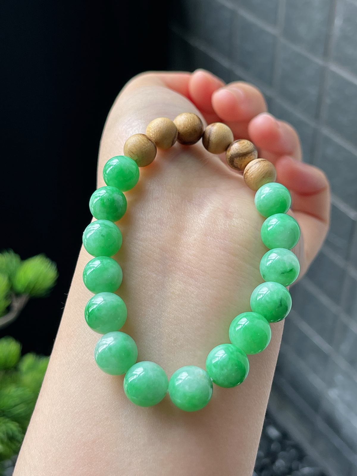 翡翠满绿色手链