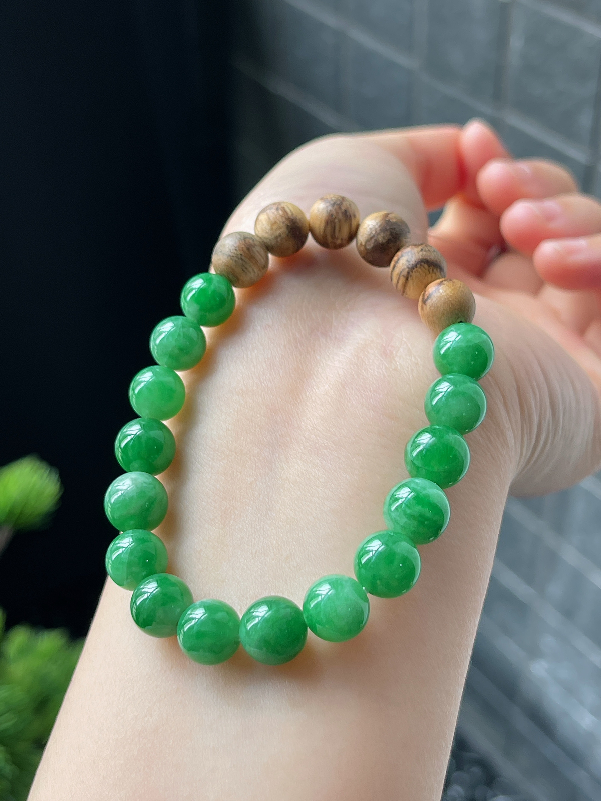 翡翠满绿色手链