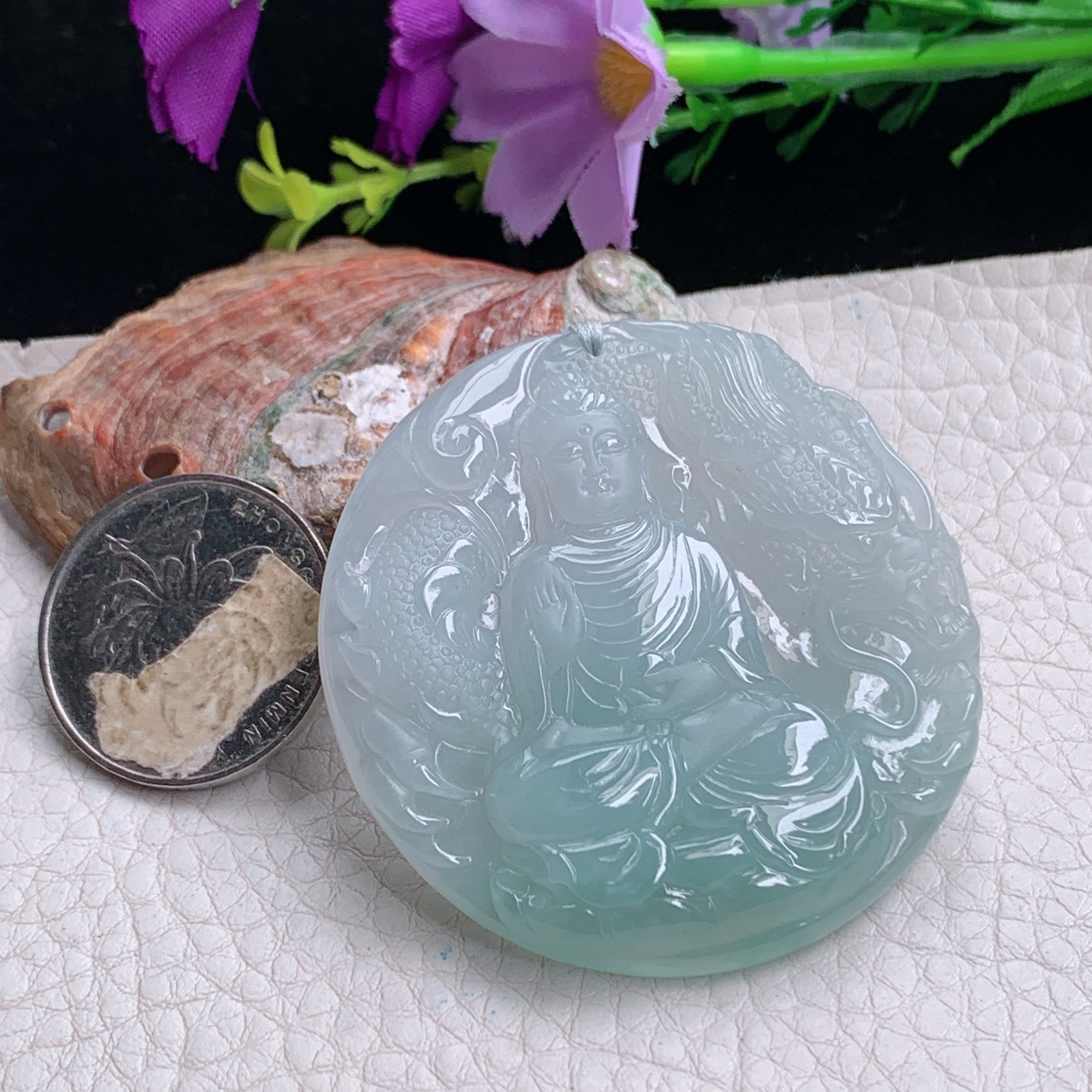 rp实拍51.5*49.8*7.8天然缅甸翡翠冰透阿弥陀佛吊坠厚装如来佛祖守护神