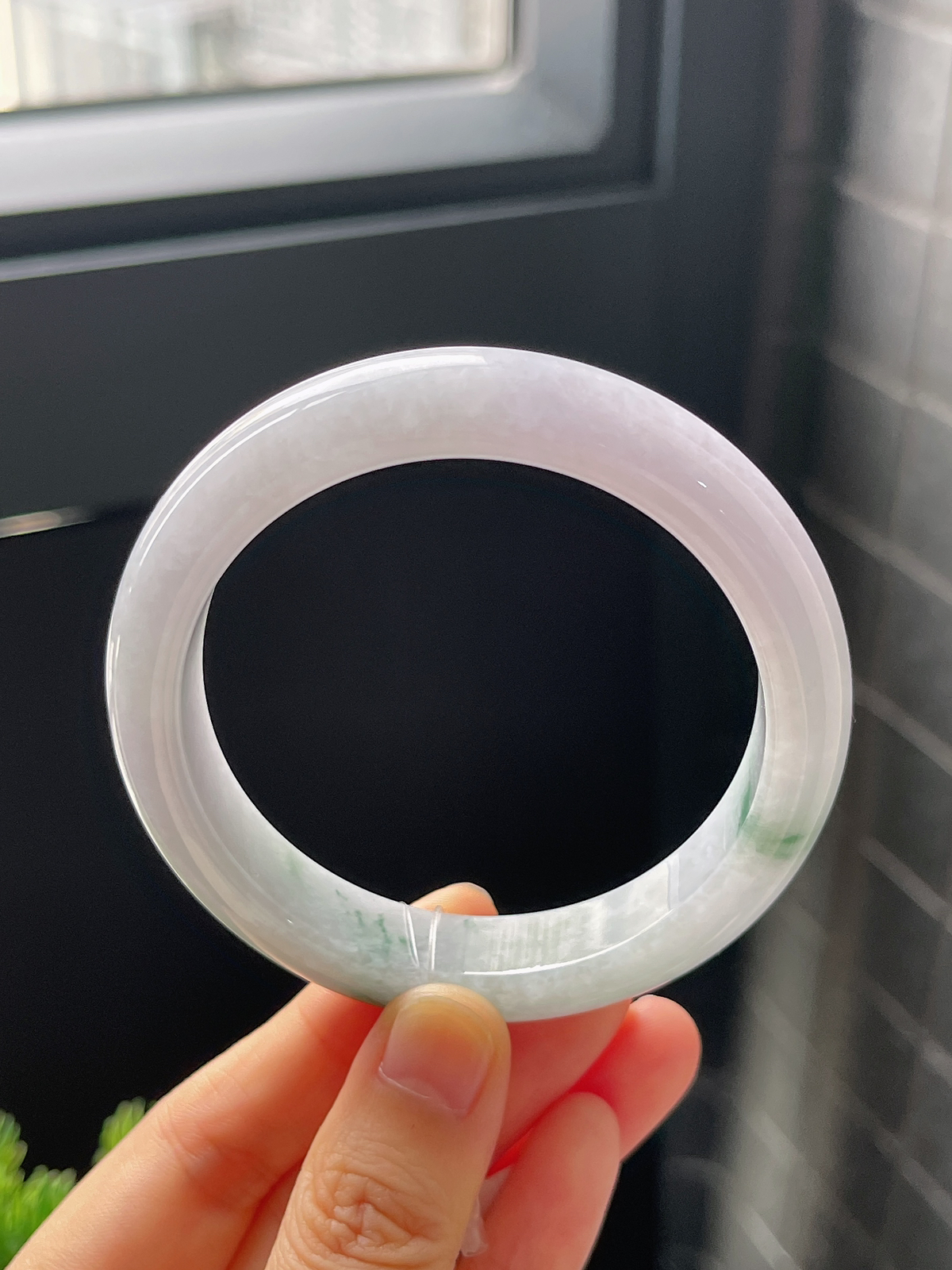 正圈56.5圈口，翡翠糯化种春带彩手镯