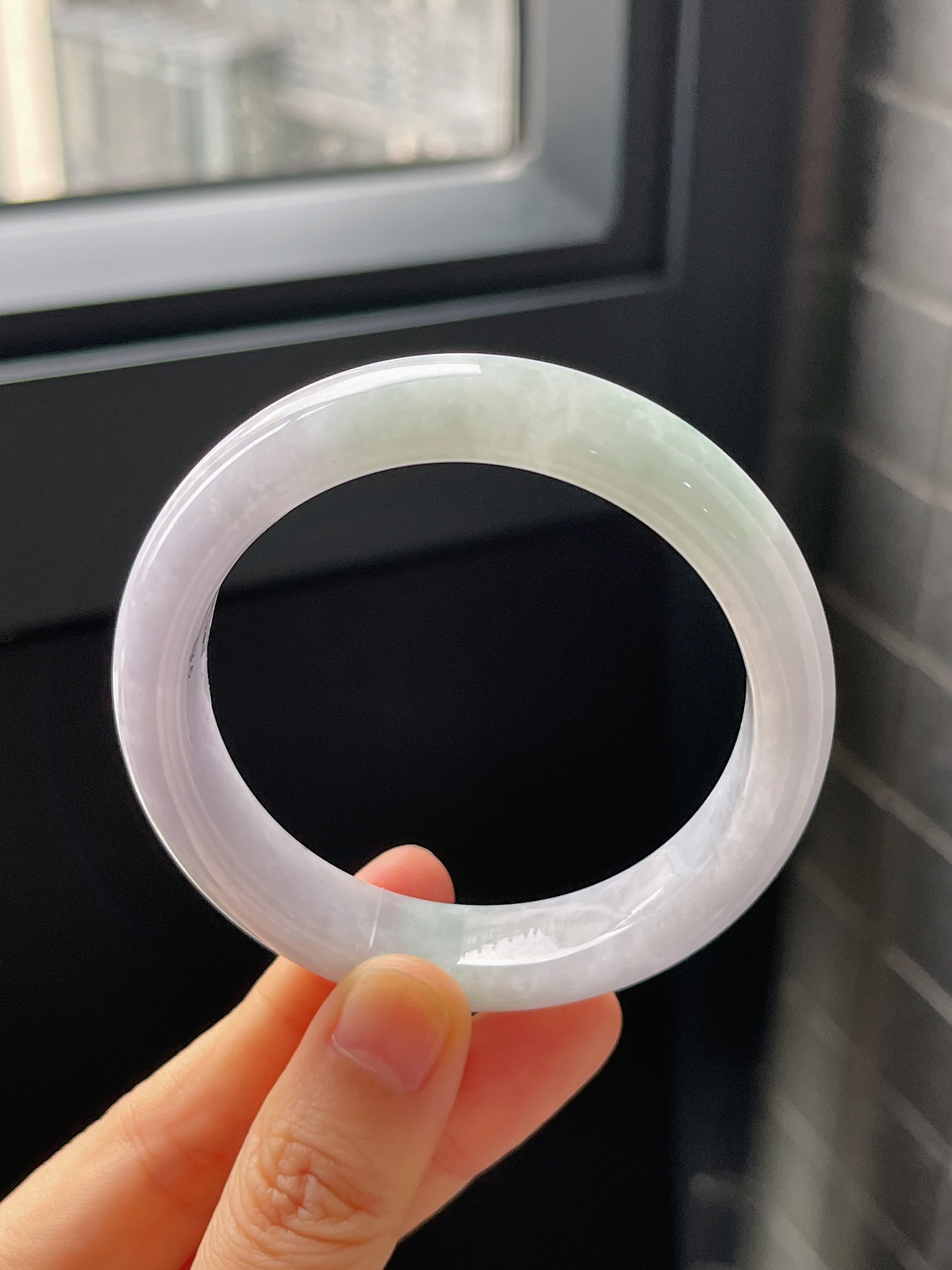 正圈53.6圈口，翡翠糯化种春带彩手镯