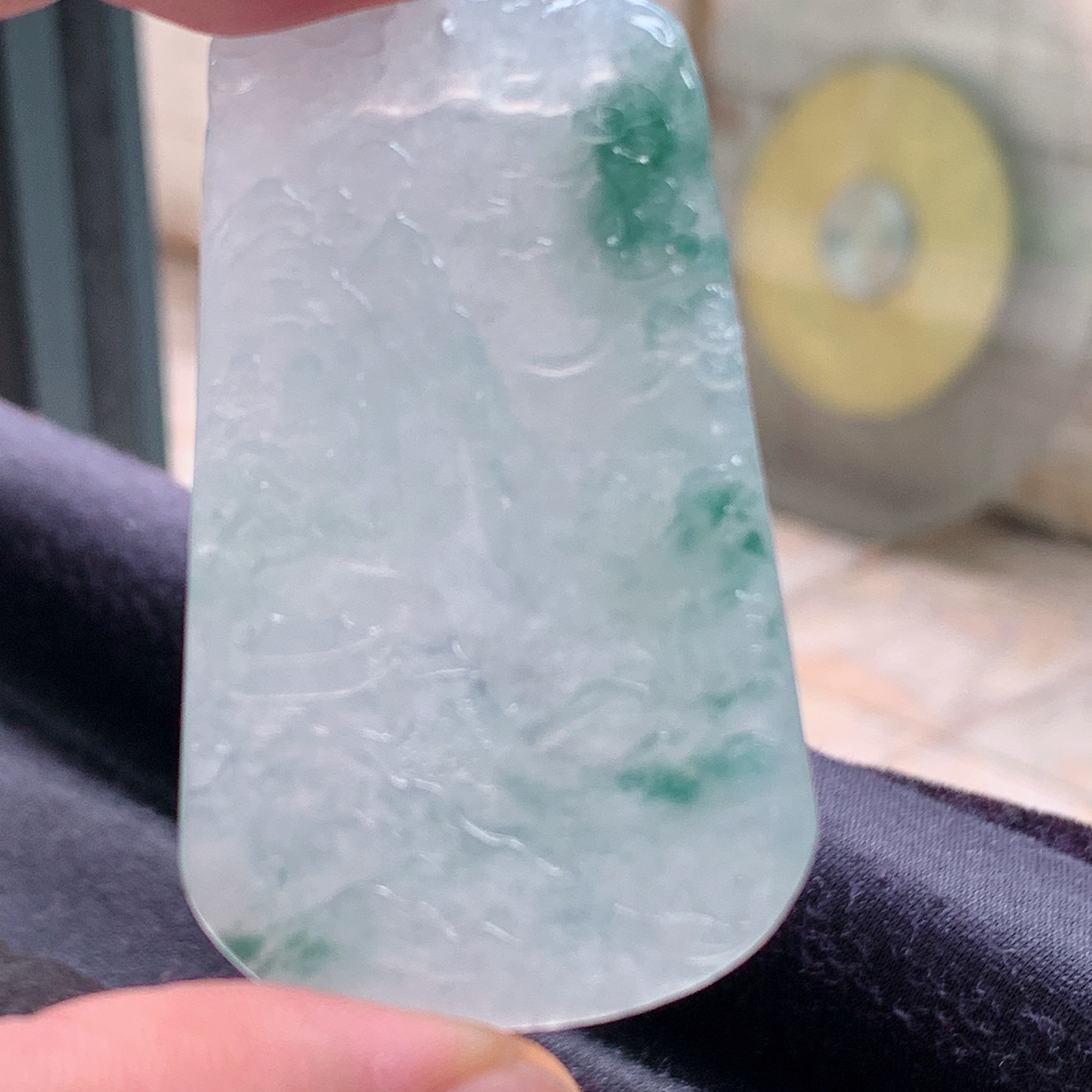 ktj实拍60*36.5*5.7天然缅甸翡翠冰透飘花山水牌吊坠高山流水项坠