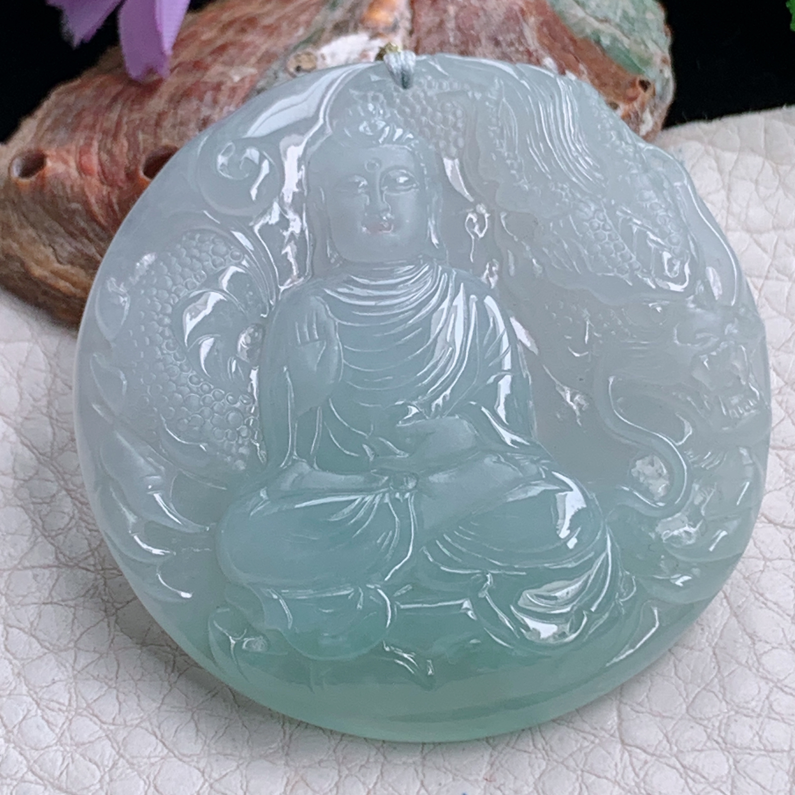 rp实拍51.5*49.8*7.8天然缅甸翡翠冰透阿弥陀佛吊坠厚装如来佛祖守护神