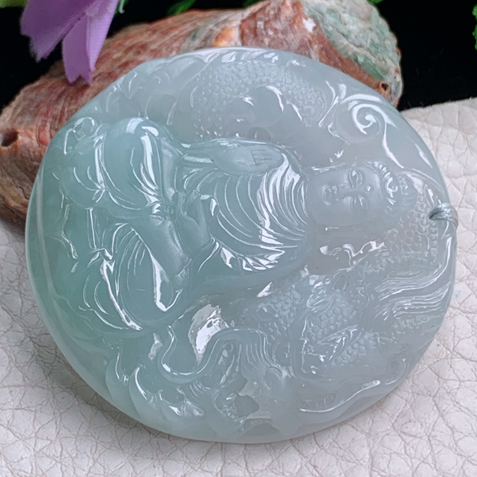 rp实拍51.5*49.8*7.8天然缅甸翡翠冰透阿弥陀佛吊坠厚装如来佛祖守护神