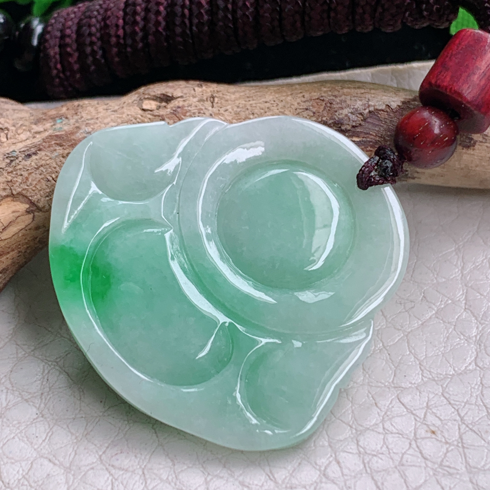 zen实拍34.5*36.8*6.2缅甸天然翡翠a货精雕飘阳绿佛公玉项坠 玉挂件