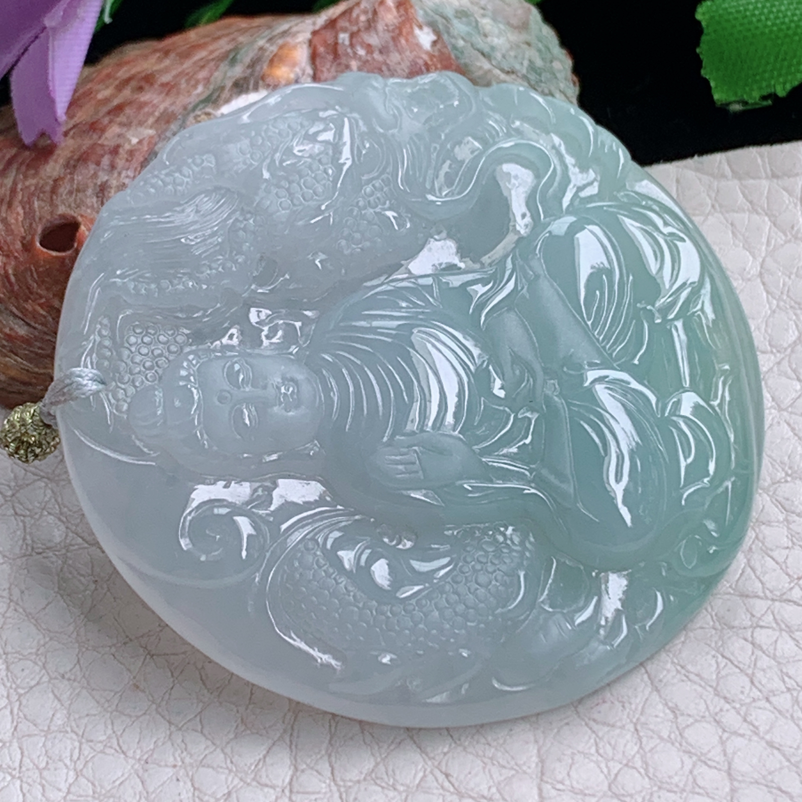 rp实拍51.5*49.8*7.8天然缅甸翡翠冰透阿弥陀佛吊坠厚装如来佛祖守护神