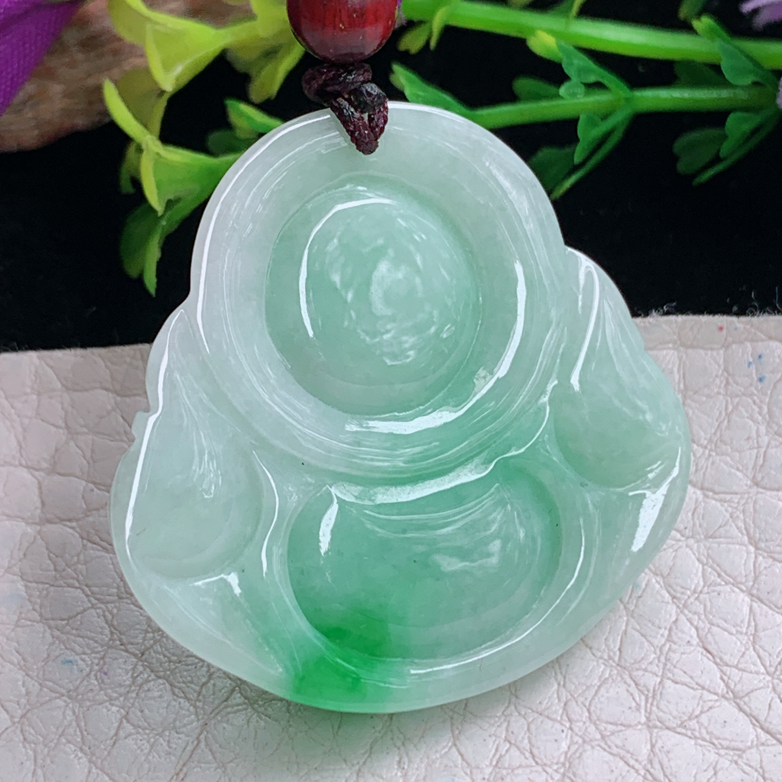 zen实拍34.5*36.8*6.2缅甸天然翡翠a货精雕飘阳绿佛公玉项坠 玉挂件