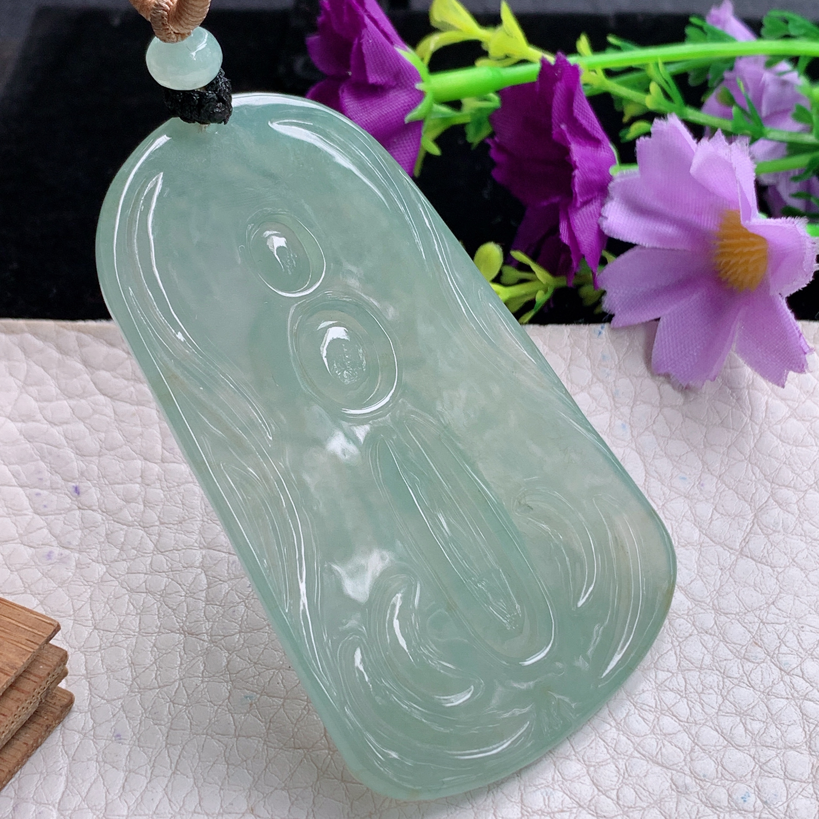 Csy实拍75.3*46.5*6.3缅甸翡翠睛水绿千手观音吊坠站观音菩萨