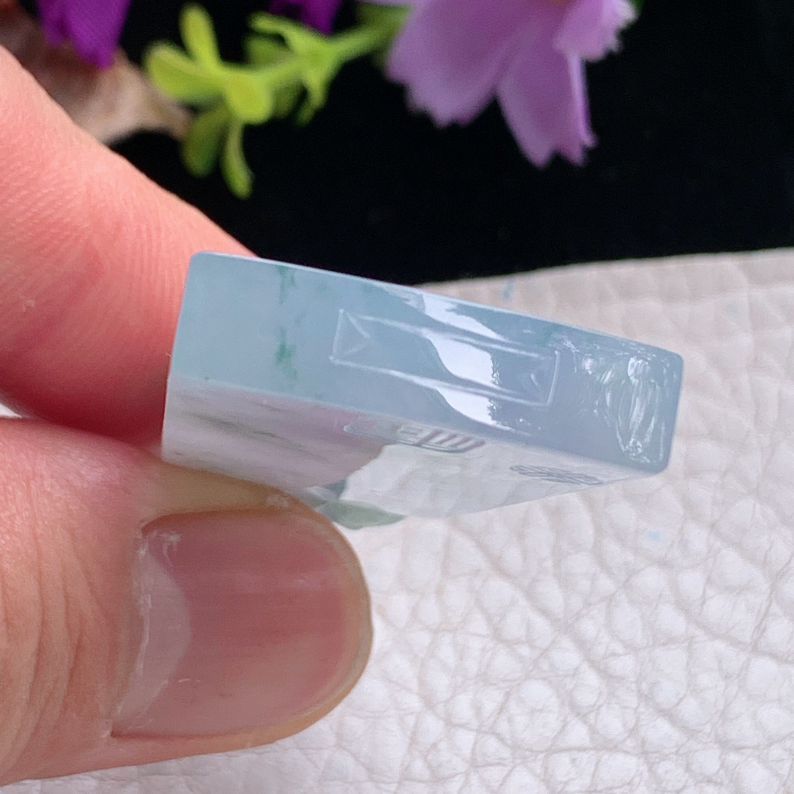 sx实拍41.8*25*6.5天然缅甸翡翠紫罗兰冰飘花平安无事牌吊坠祥云福牌