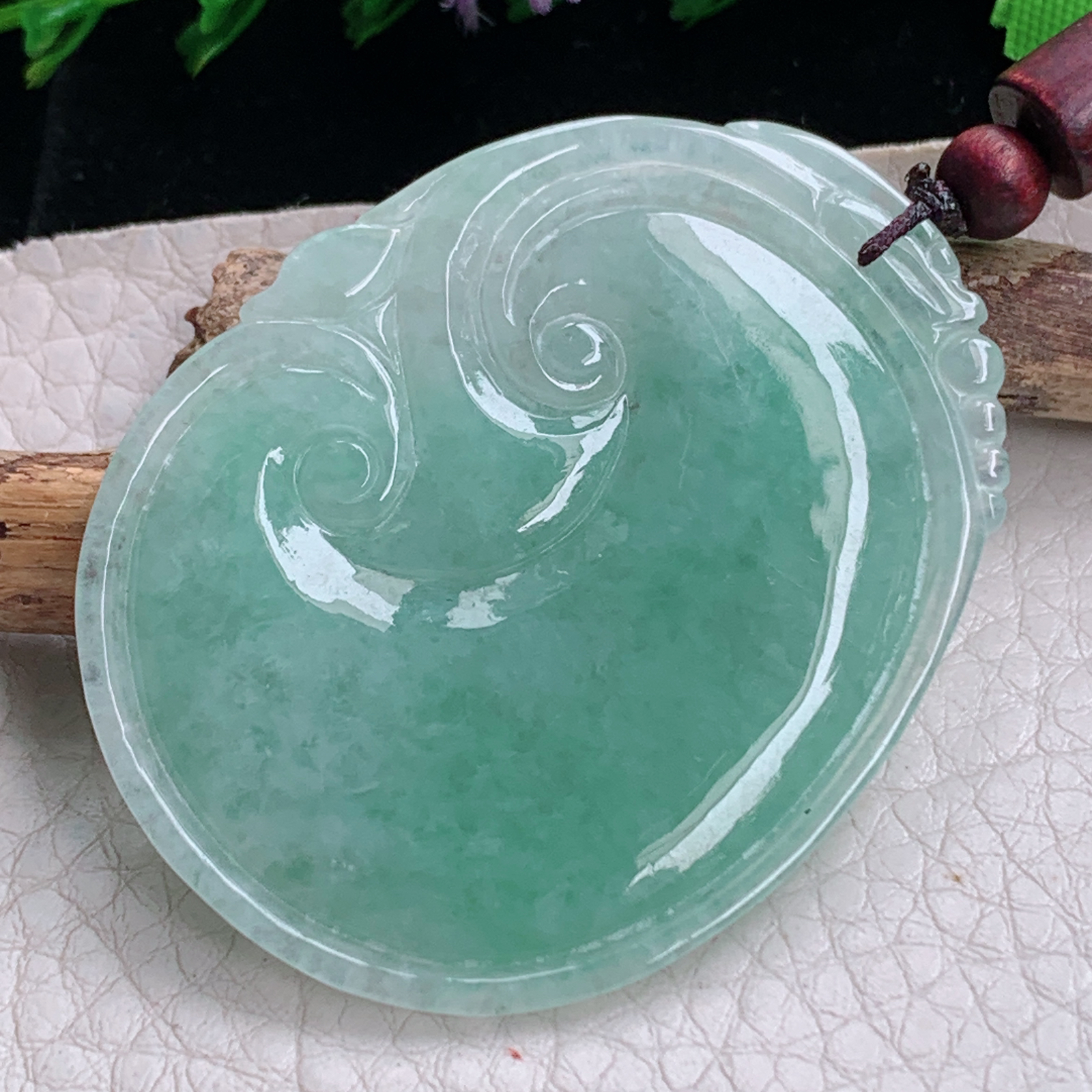 zen实拍52.7*40.8*6缅甸天然翡翠a货精雕满绿大如意玉项坠 玉挂件