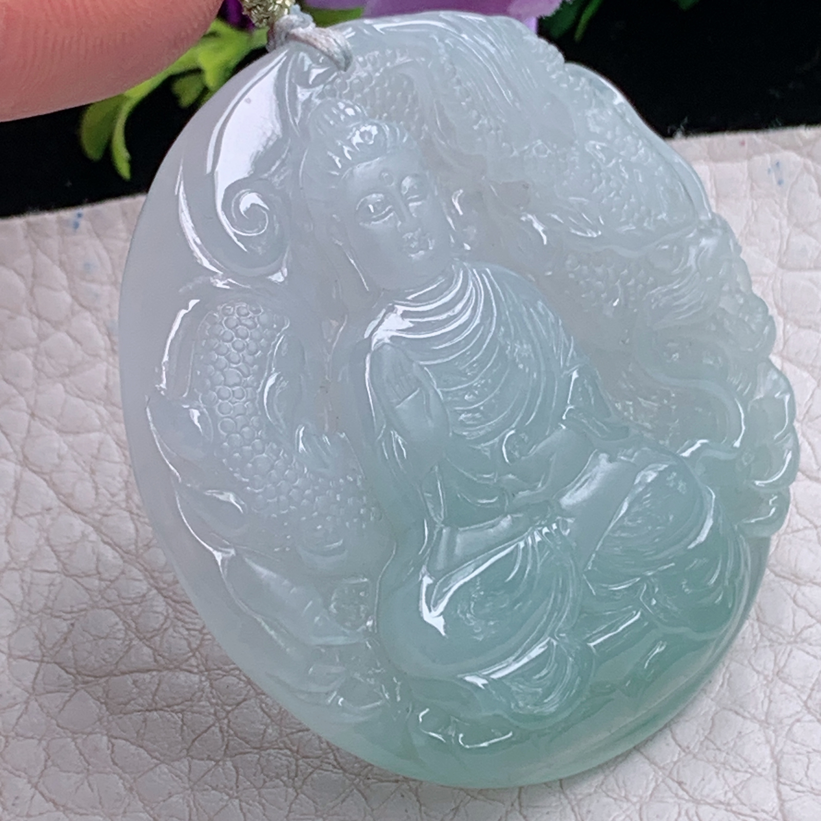 rp实拍51.5*49.8*7.8天然缅甸翡翠冰透阿弥陀佛吊坠厚装如来佛祖守护神