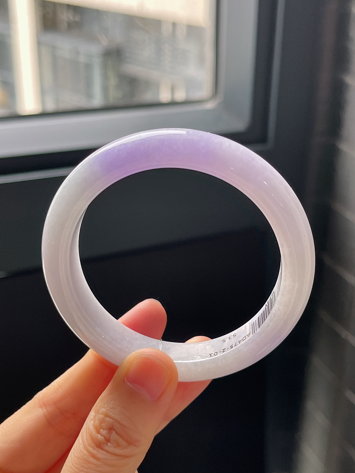 正圈53.5圈口，翡翠糯化种紫色手镯