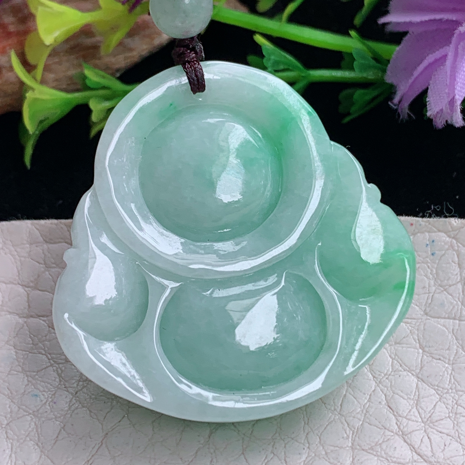 zen实拍37.3*38*11.5缅甸天然翡翠a货精雕清爽辣绿佛公玉项坠 玉挂件