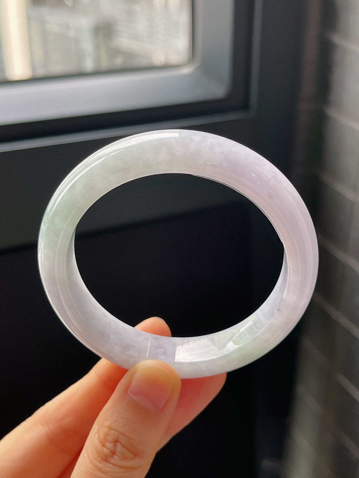 正圈53.6圈口，翡翠糯化种春带彩手镯