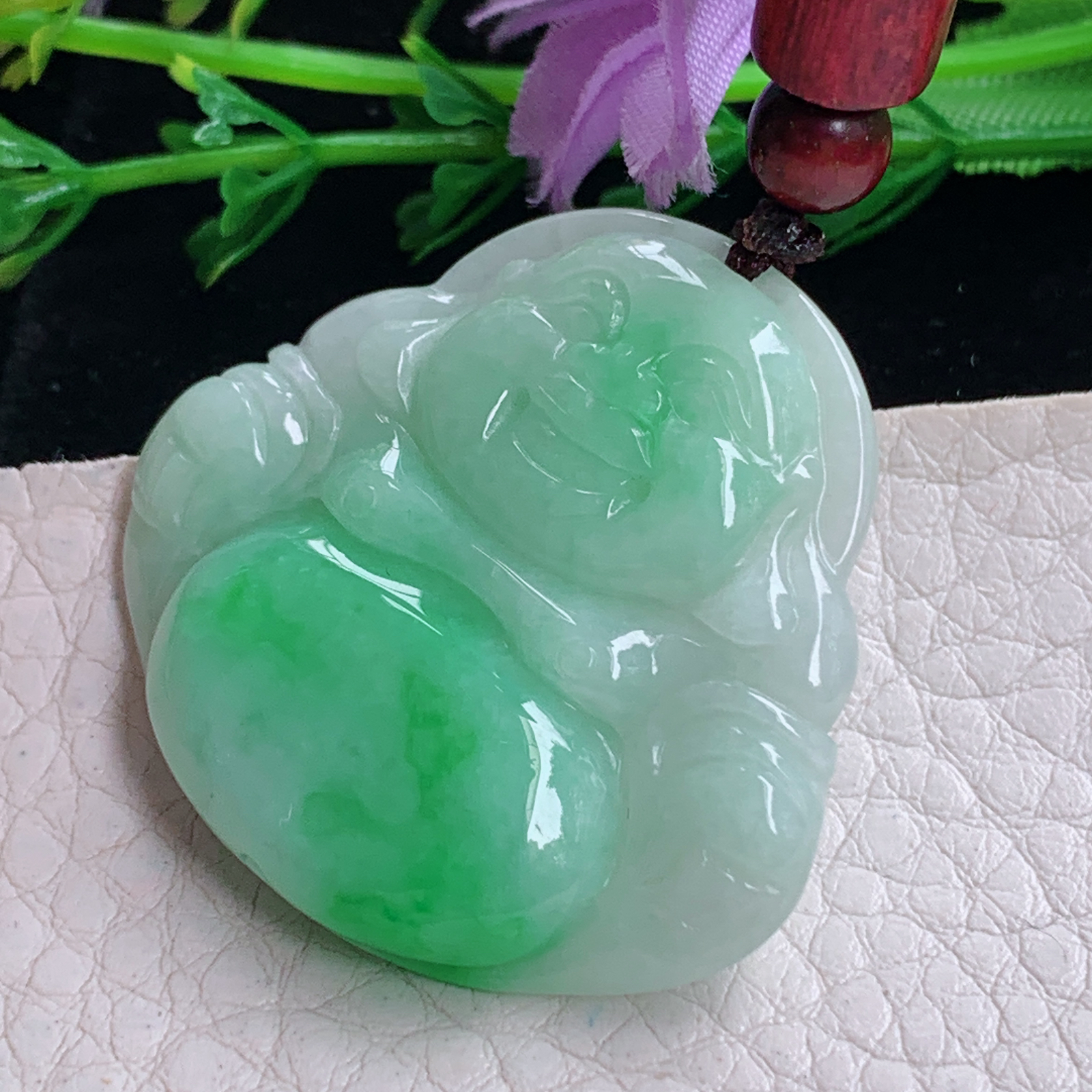 zen实拍34.5*36.8*6.2缅甸天然翡翠a货精雕飘阳绿佛公玉项坠 玉挂件