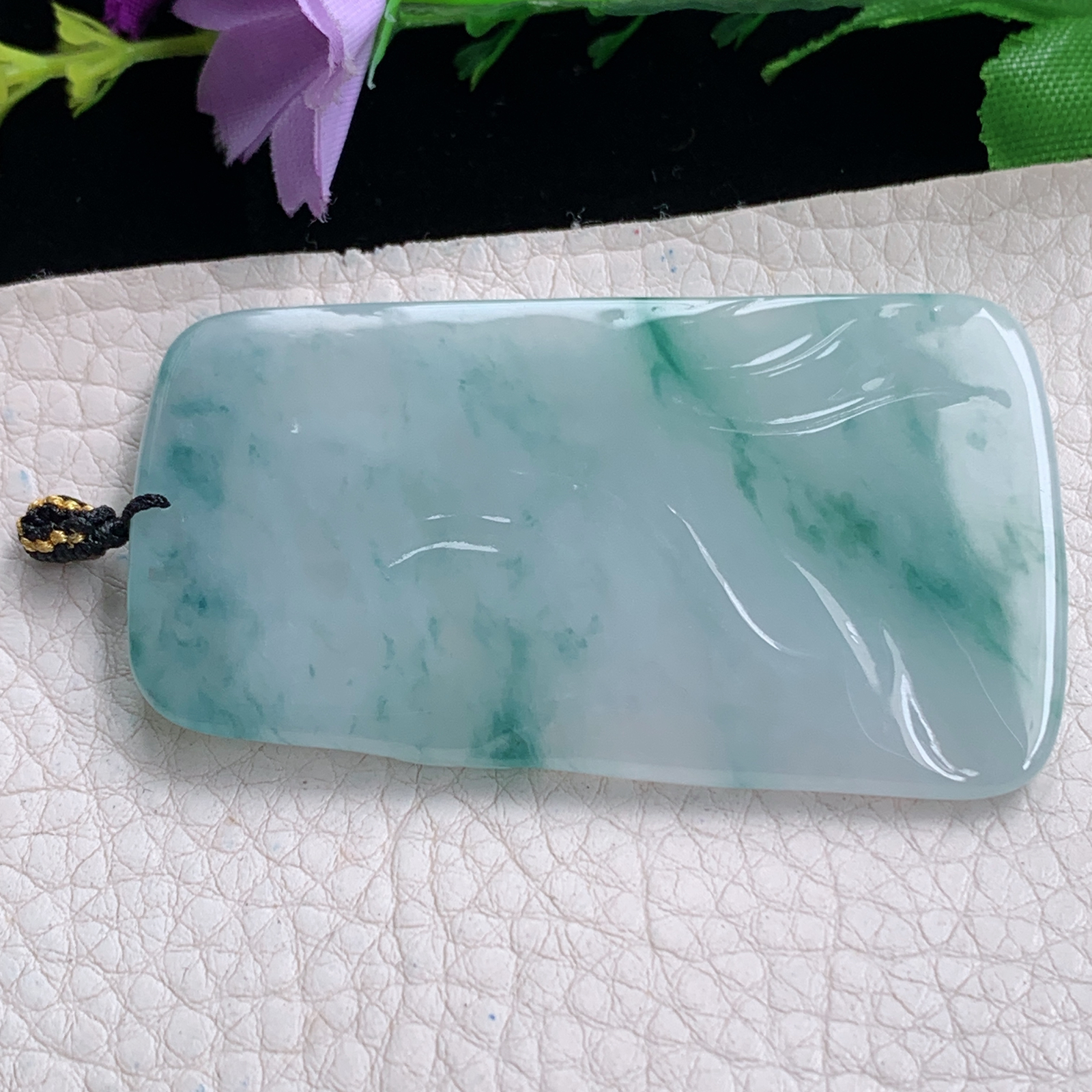 kh实拍66.3*38.8*6天然缅甸翡翠冰飘花不动明王吊坠虚空藏菩萨