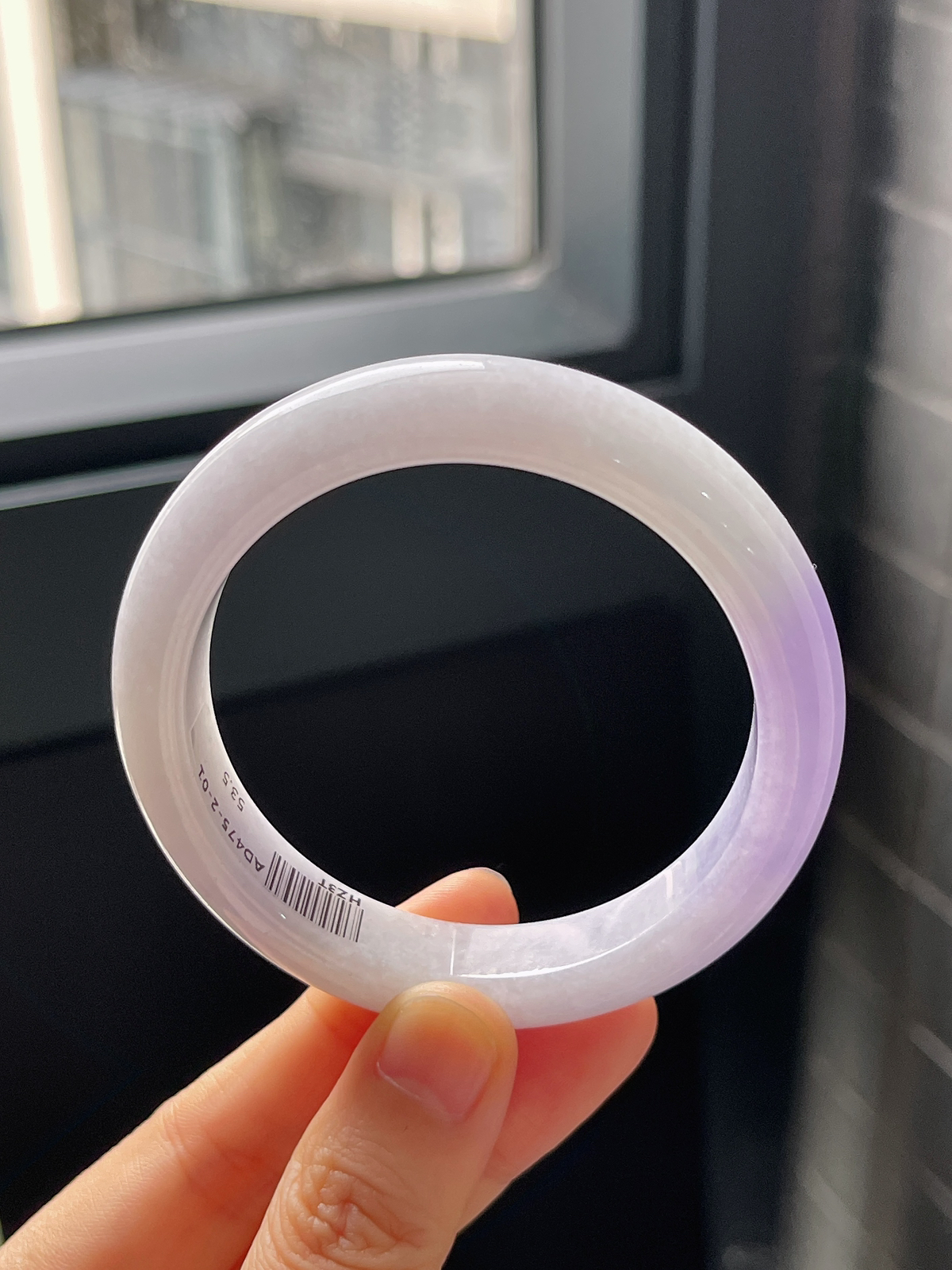 正圈53.5圈口，翡翠糯化种紫色手镯