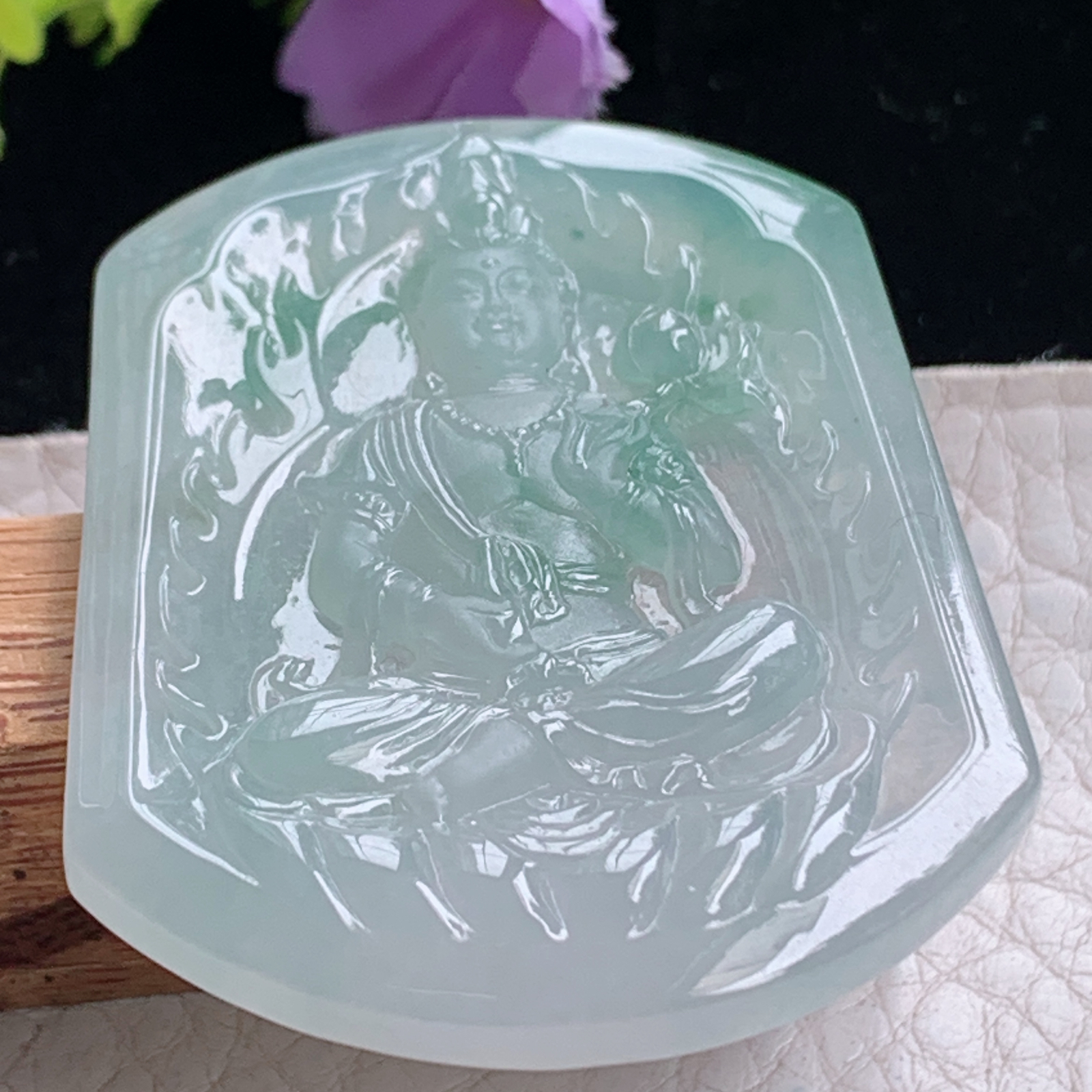 ktj实拍50*40*5.5天然缅甸翡翠冰透大势至观音菩萨吊坠生肖守护神玉坠