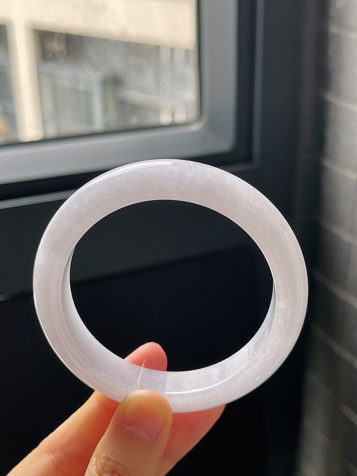 正圈55.5圈口，翡翠糯冰种淡紫色手镯