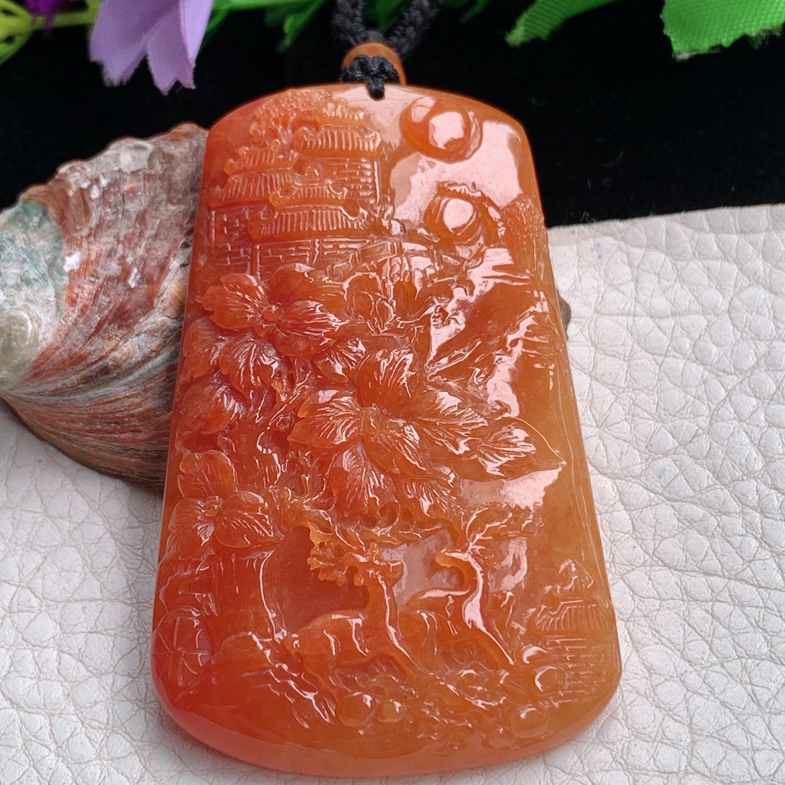 Csy实拍66.8*41*8缅甸翡翠红翡福禄祥瑞吊坠 红红火火玉坠