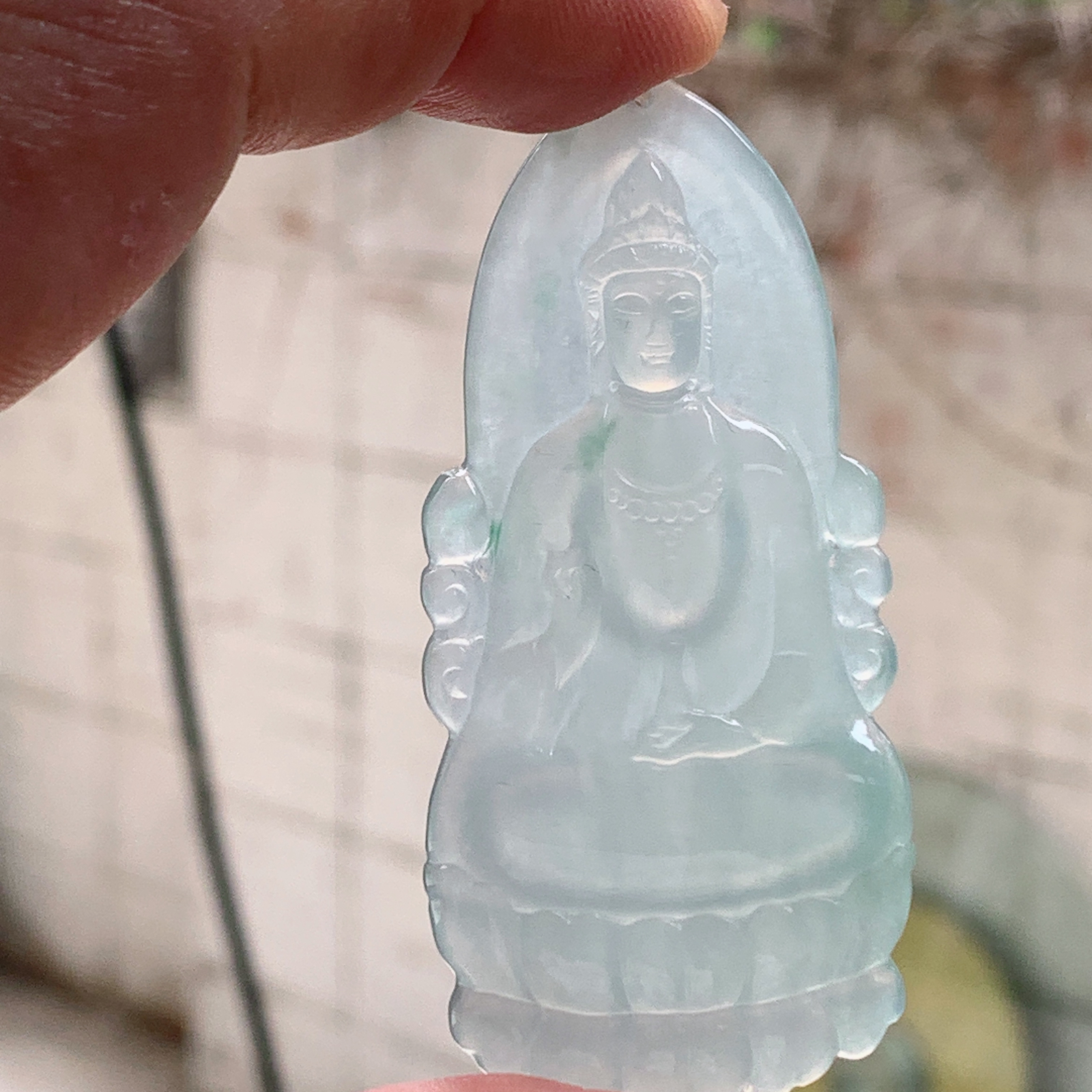 kh实拍65.3*31*5.2天然缅甸翡翠冰透淡绿素衣观音吊坠生肖守护神菩萨