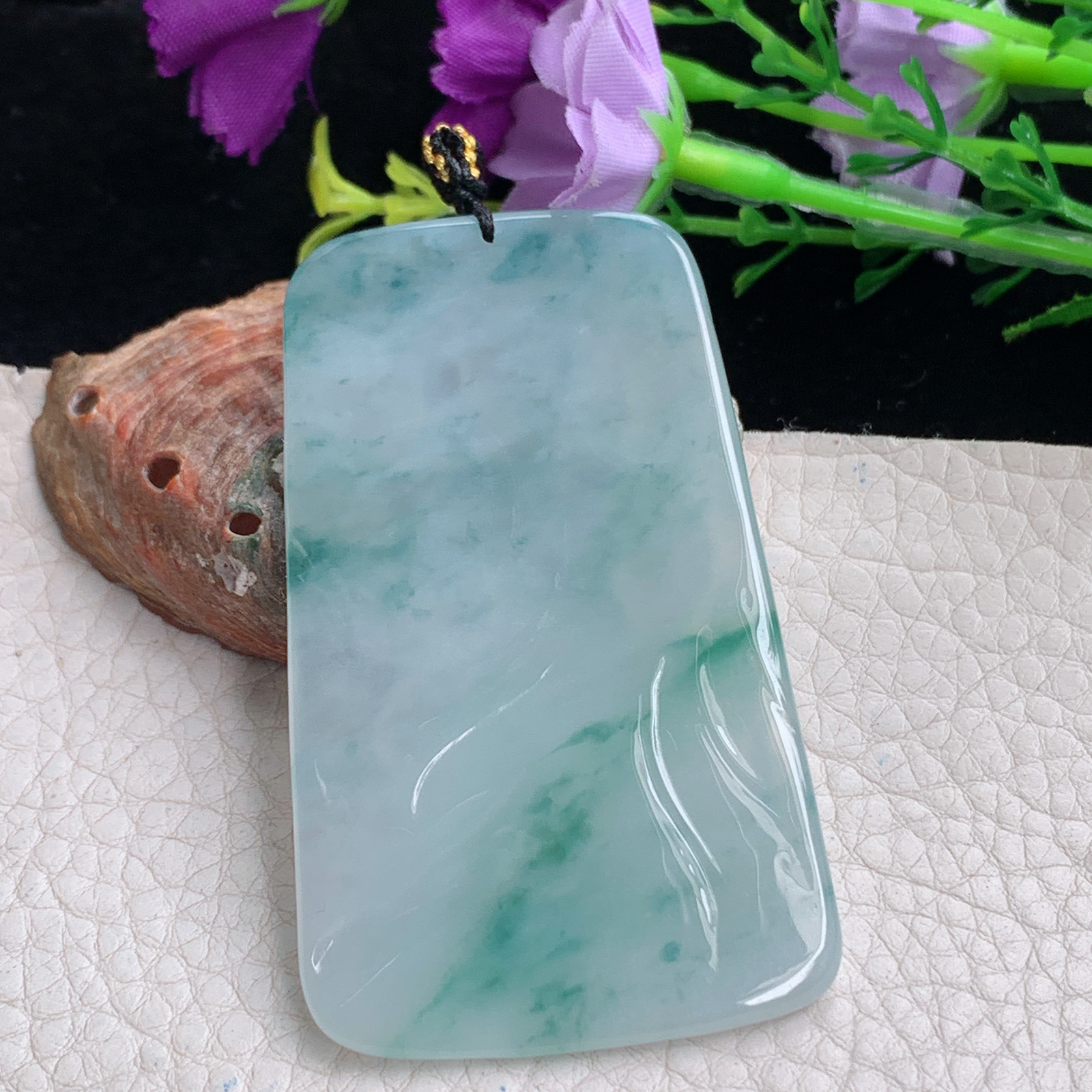 kh实拍66.3*38.8*6天然缅甸翡翠冰飘花不动明王吊坠虚空藏菩萨