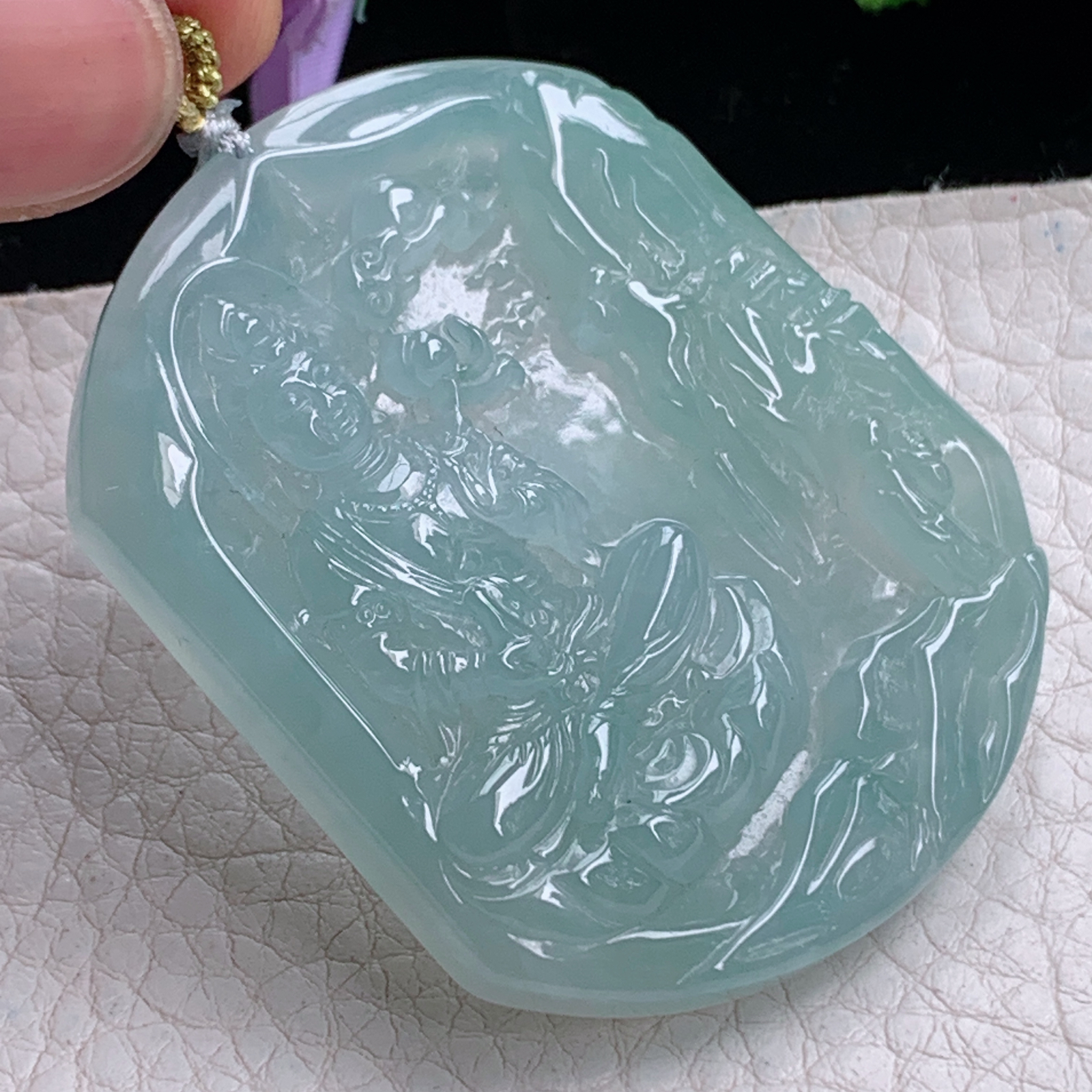 rp实拍54*46.5*7.2天然缅甸翡翠冰透大势至观音菩萨吊坠灵山菩萨