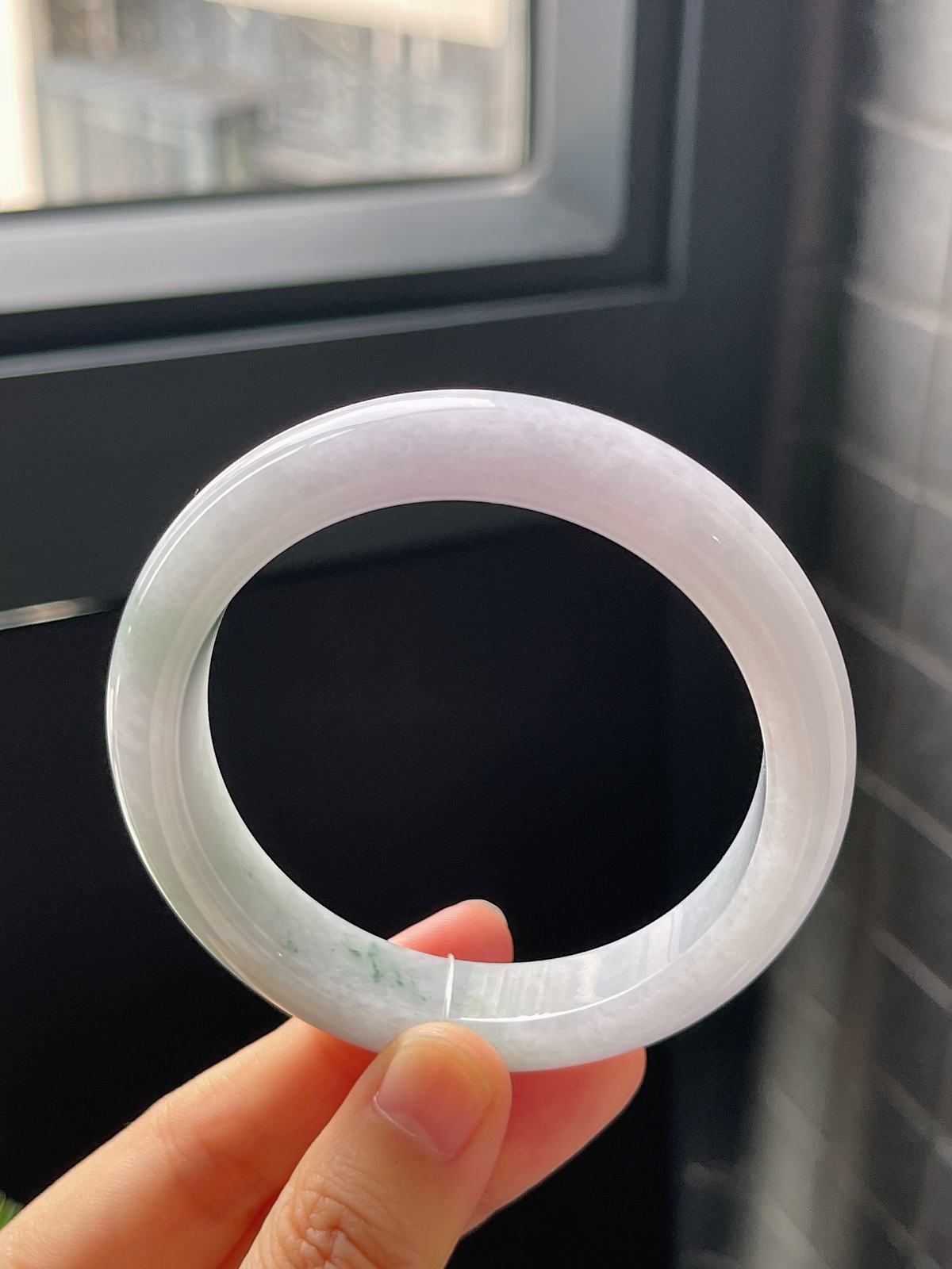 正圈56.5圈口，翡翠糯化种春带彩手镯