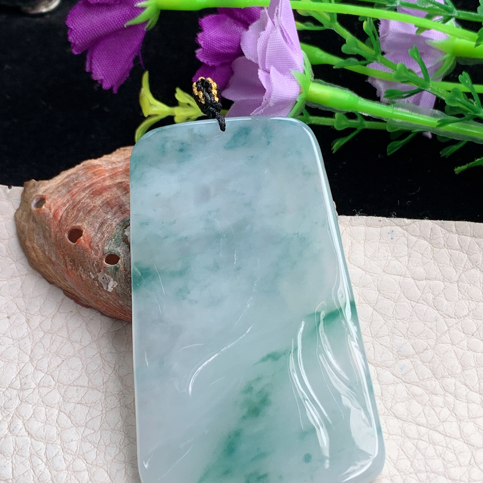 kh实拍66.3*38.8*6天然缅甸翡翠冰飘花不动明王吊坠虚空藏菩萨