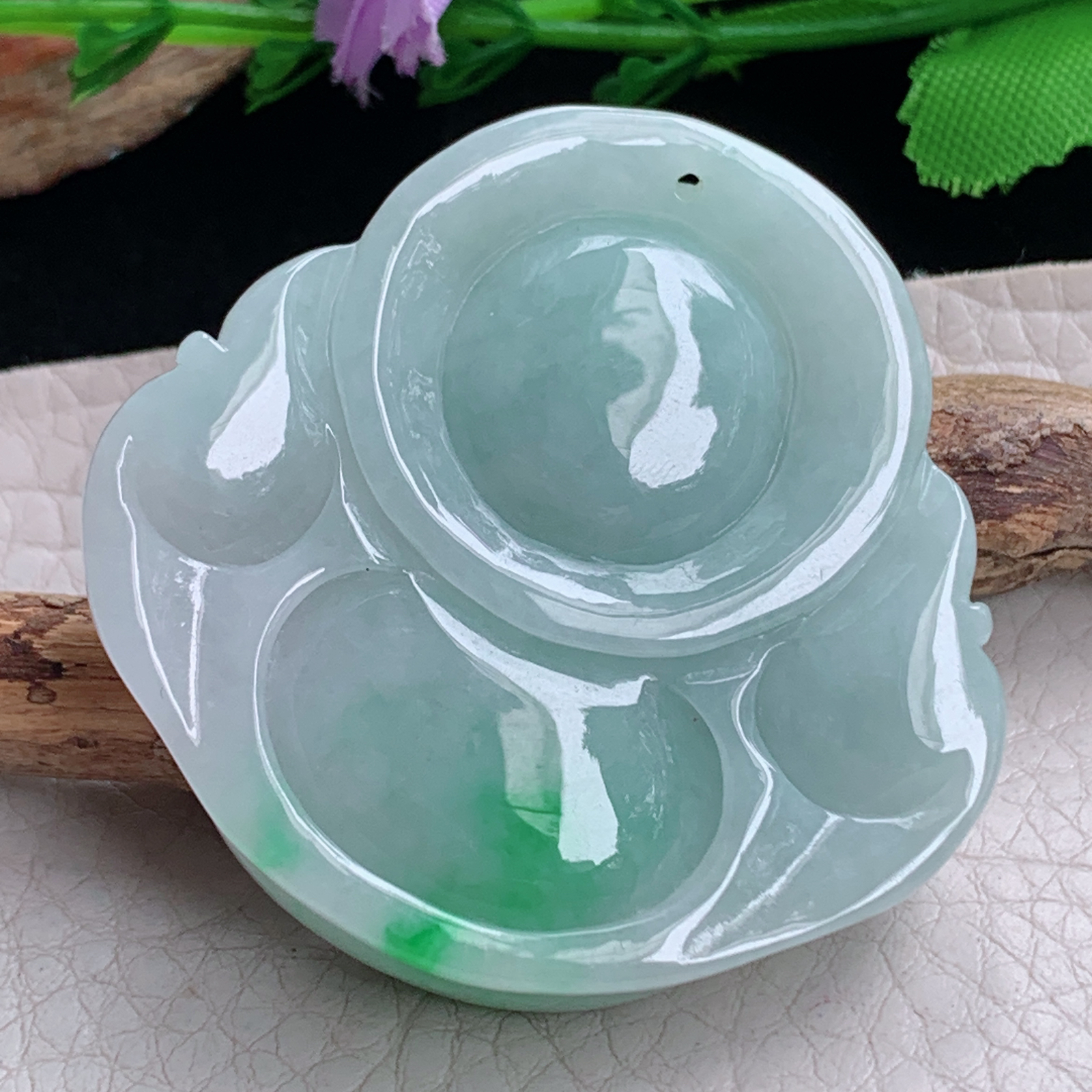 zen实拍45.5*47.5*12.8缅甸天然翡翠a货精雕飘绿大佛公玉项坠 玉挂件