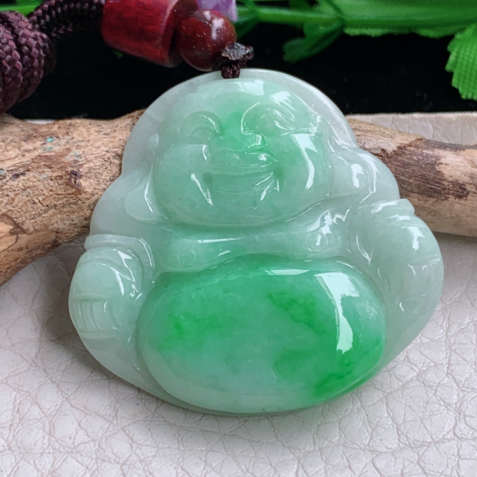 zen实拍34.5*36.8*6.2缅甸天然翡翠a货精雕飘阳绿佛公玉项坠 玉挂件