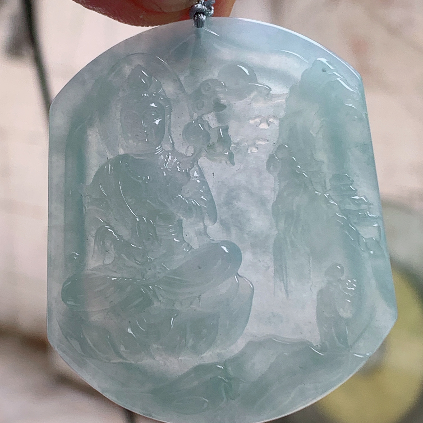 rp实拍54*46.5*7.2天然缅甸翡翠冰透大势至观音菩萨吊坠灵山菩萨