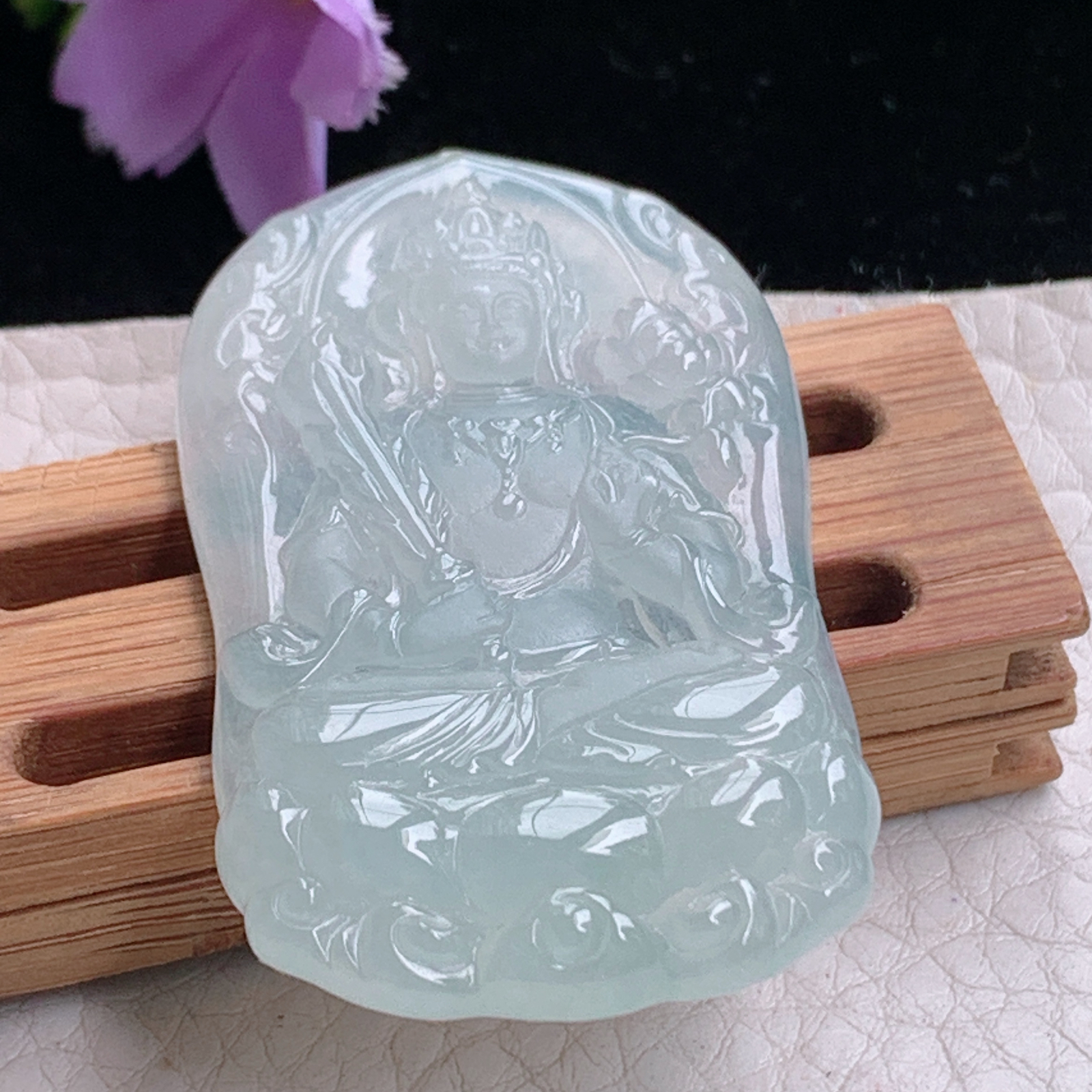 ktj实拍52.5*29.8*5.8天然缅甸翡翠冰种虚空藏观音菩萨吊坠生肖守护神玉坠