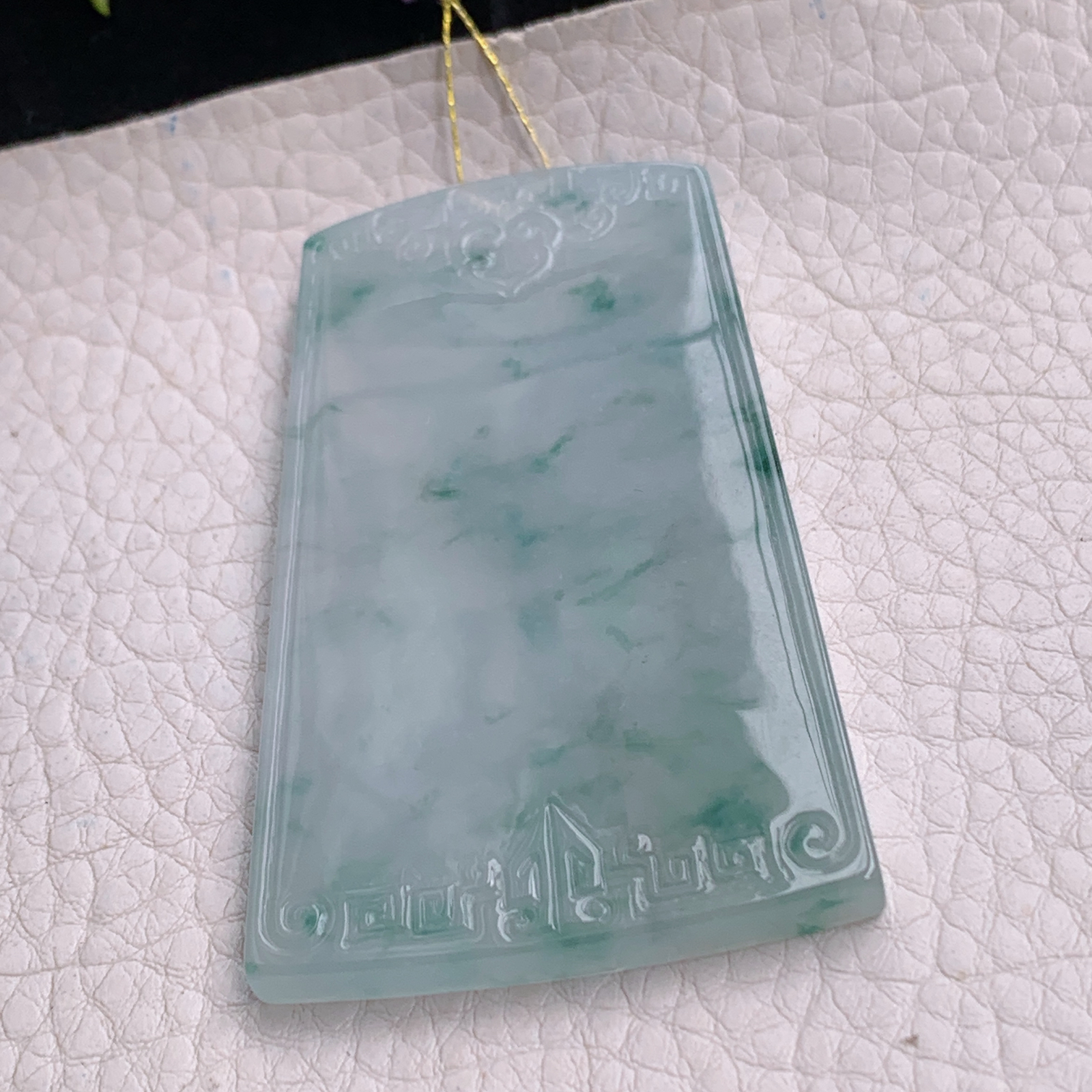 ktj实拍67*40*5.2天然缅甸翡翠冰飘花雕花平安无事牌吊坠四六牌男款素牌