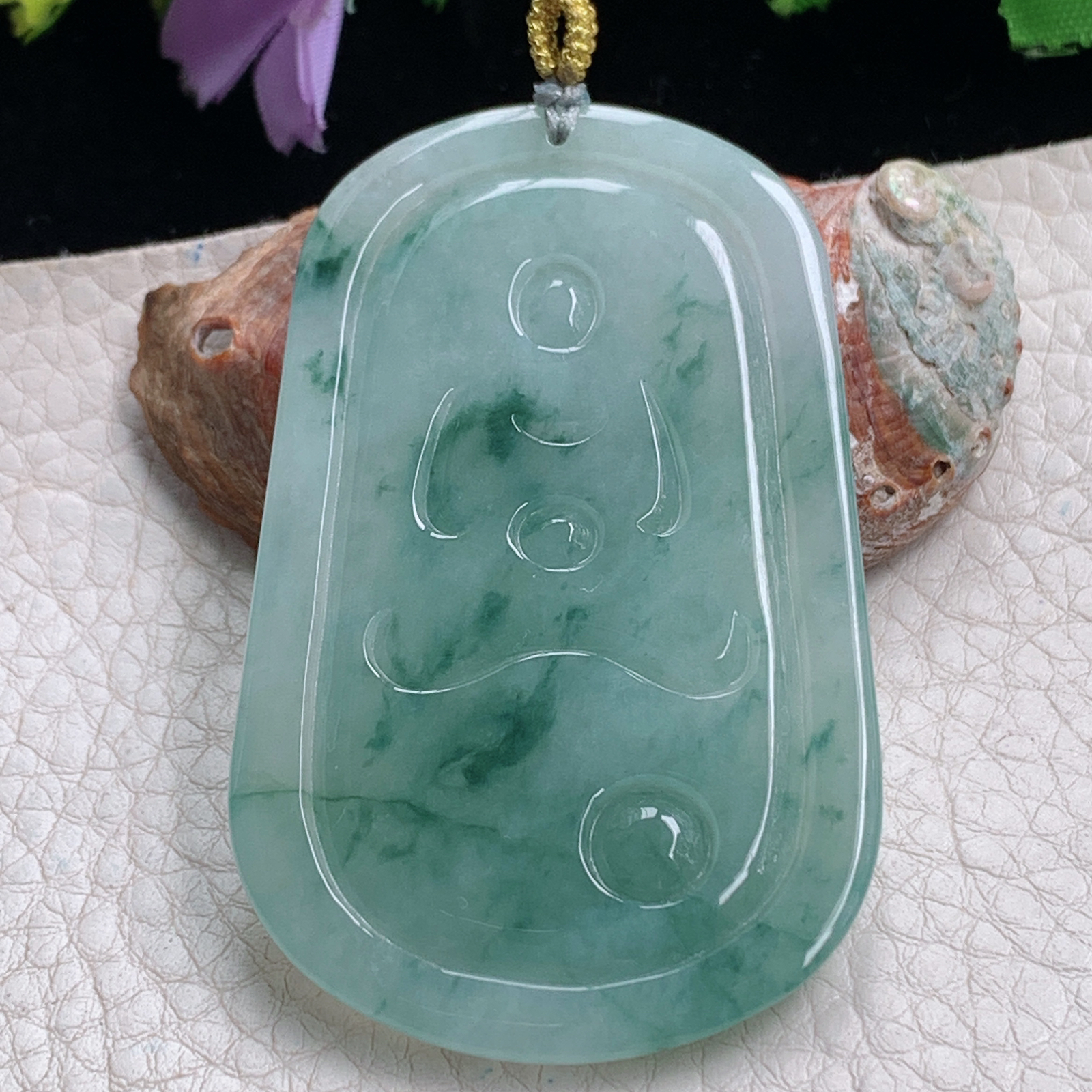 rp实拍64*38.6*5.8天然缅甸翡翠冰透飘花文殊观音吊坠生肖守护神菩萨