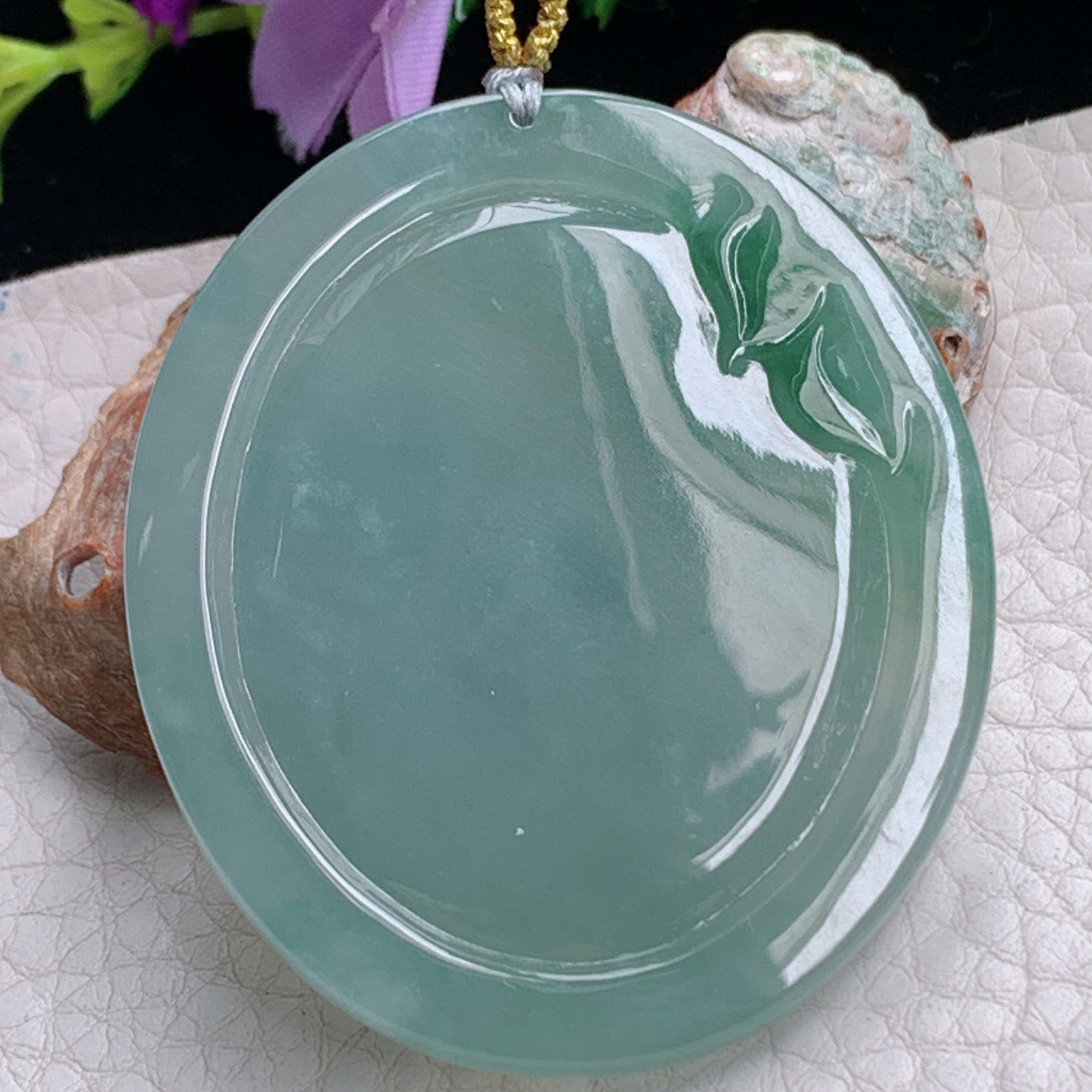 rp实拍52*44*7.5天然缅甸翡翠冰透水绿御龙观音吊坠厚装观音头守护神