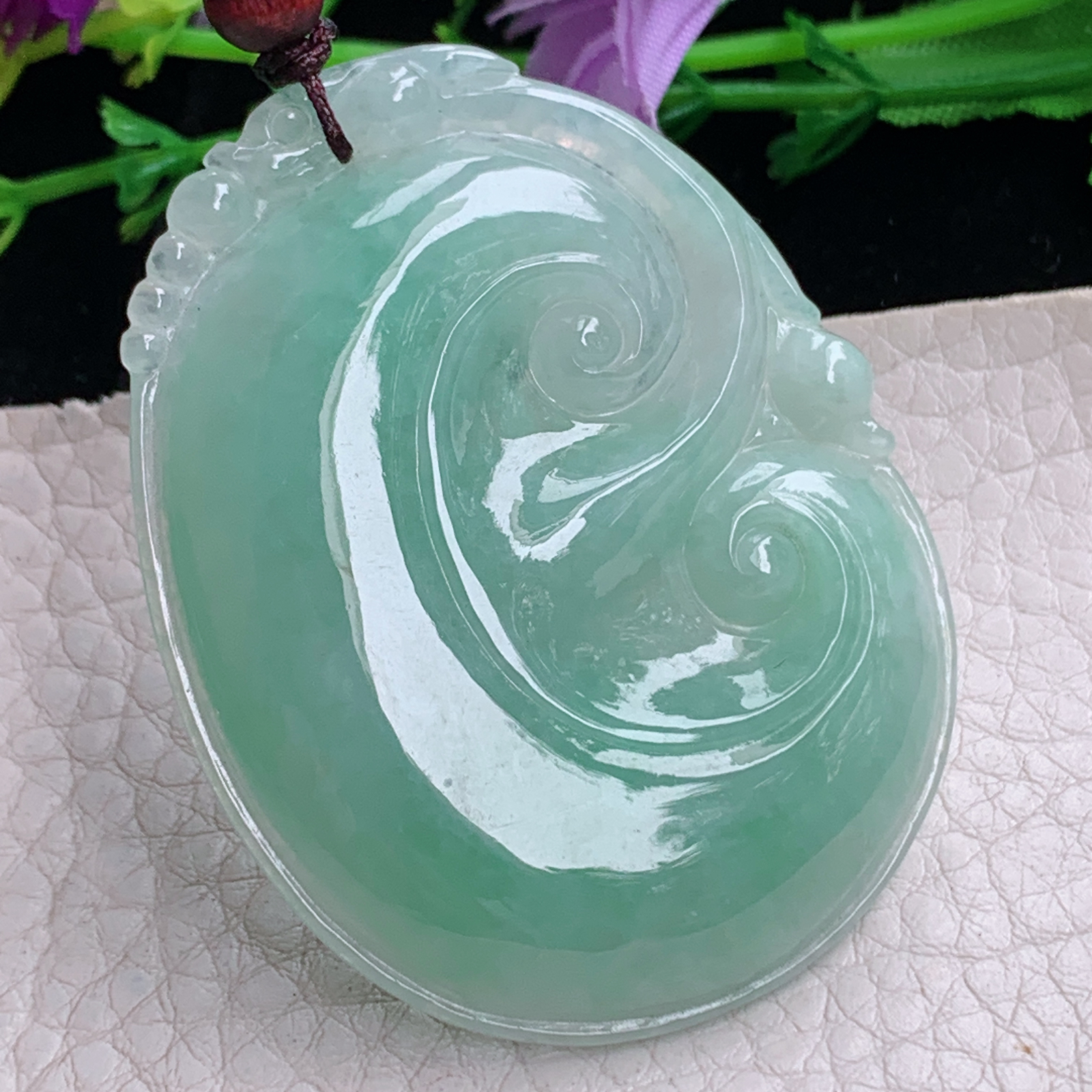 zen实拍52.7*40.8*6缅甸天然翡翠a货精雕满绿大如意玉项坠 玉挂件