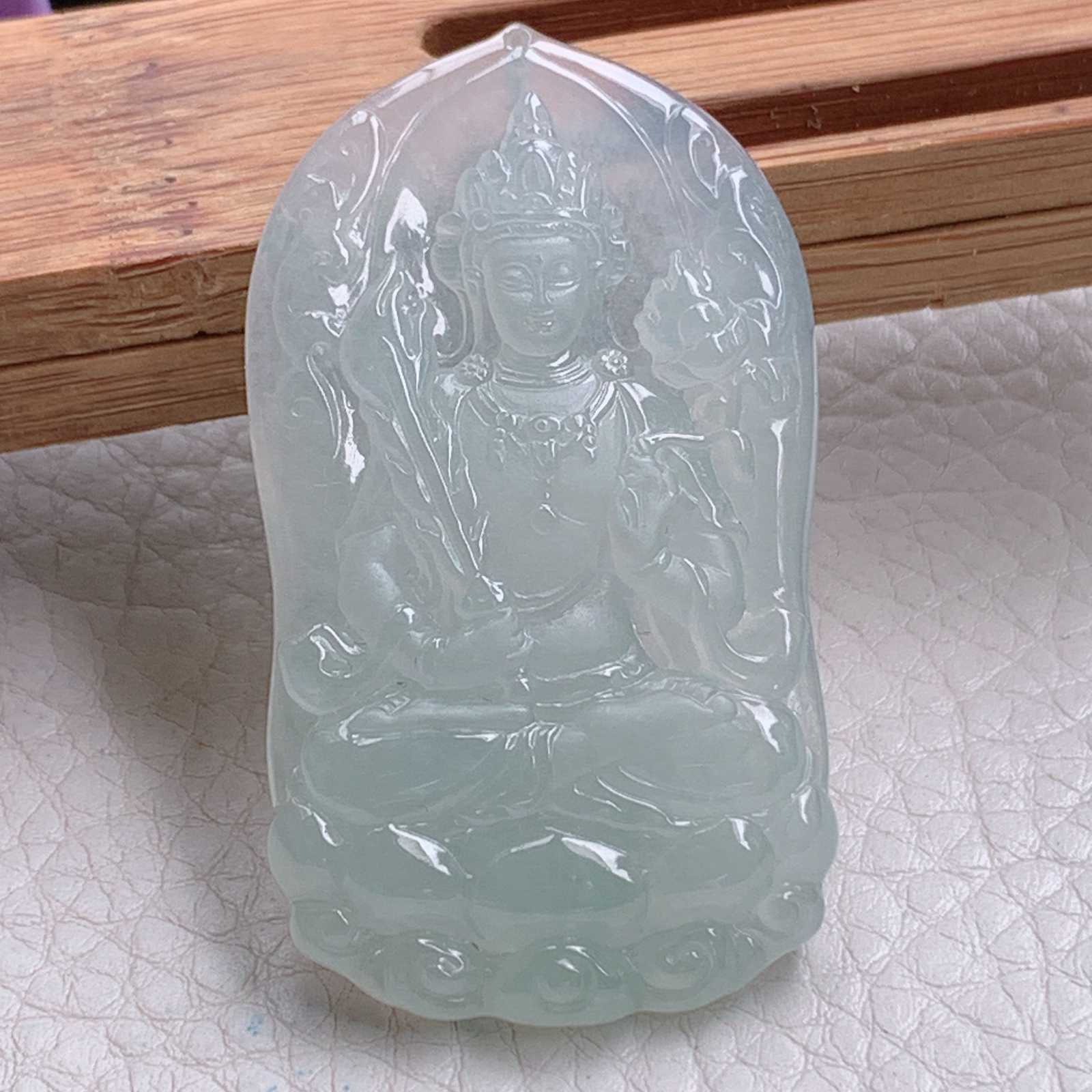 ktj实拍52.5*29.8*5.8天然缅甸翡翠冰种虚空藏观音菩萨吊坠生肖守护神玉坠