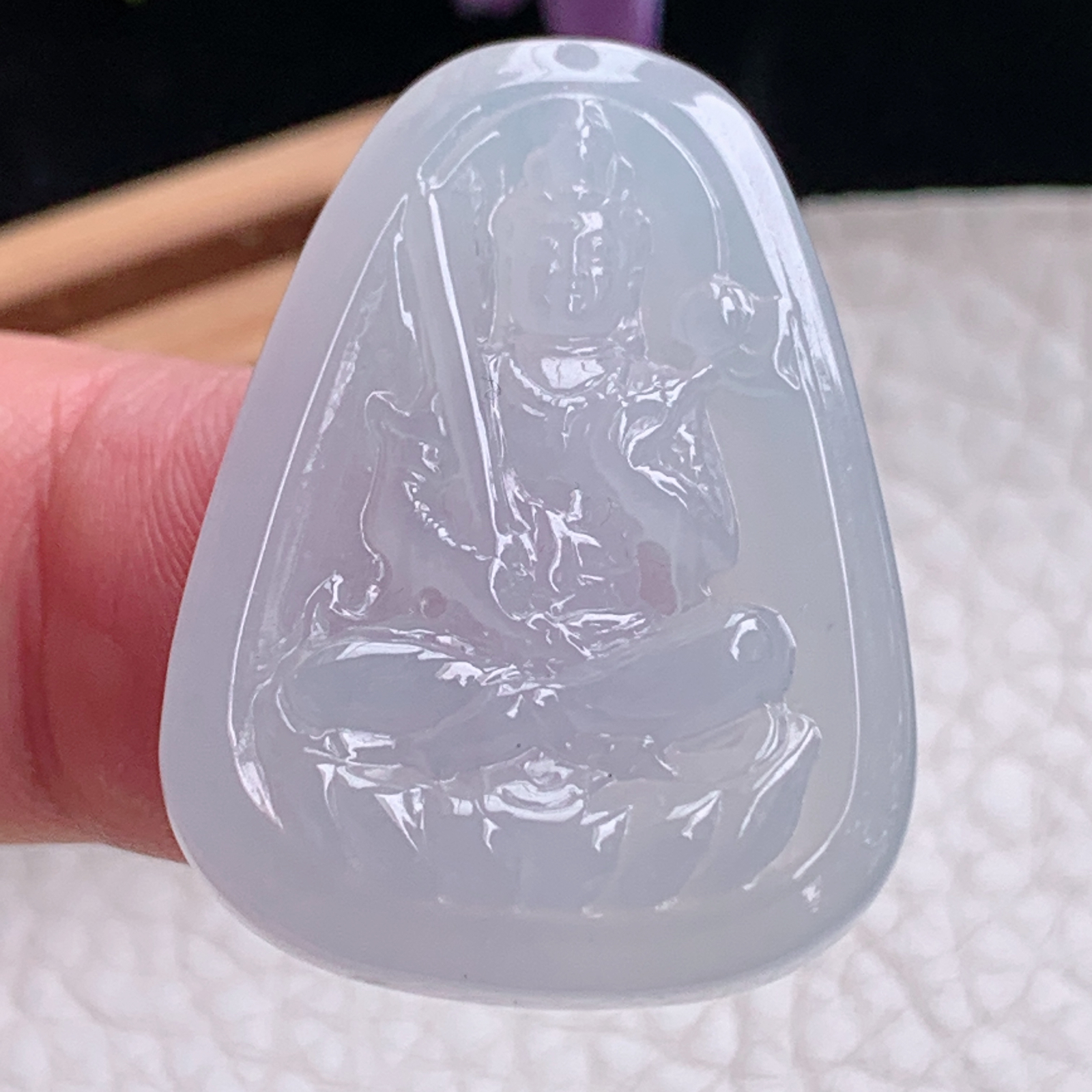 ktj实拍34*25*5.5天然缅甸翡翠冰透虚空藏观音菩萨小吊坠生肖守护神玉坠