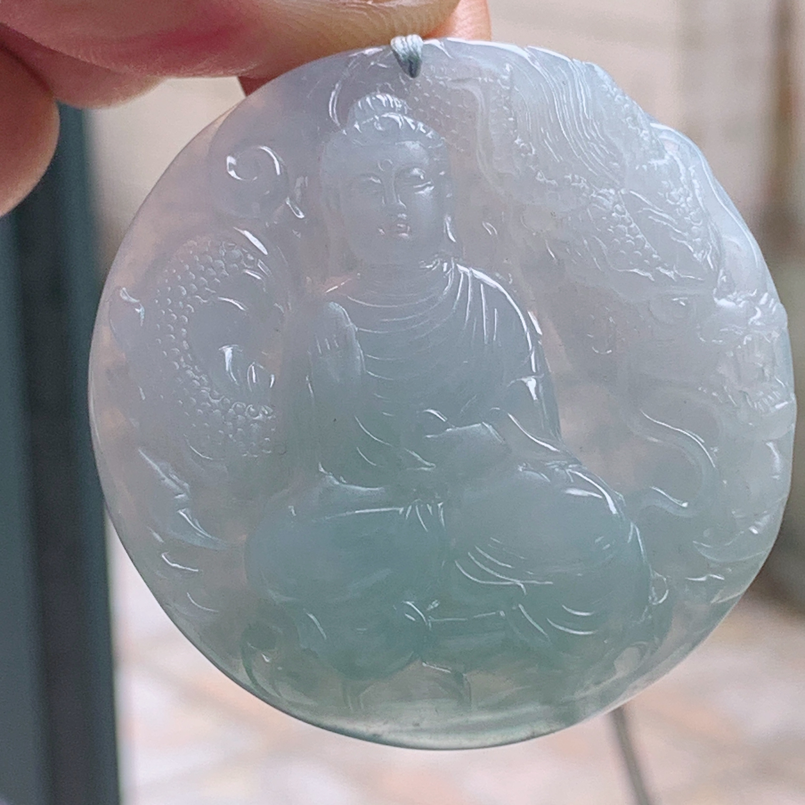 rp实拍51.5*49.8*7.8天然缅甸翡翠冰透阿弥陀佛吊坠厚装如来佛祖守护神