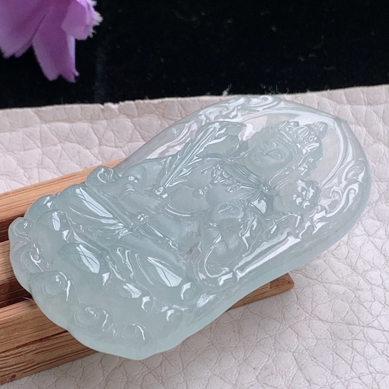 ktj实拍52.5*29.8*5.8天然缅甸翡翠冰种虚空藏观音菩萨吊坠生肖守护神玉坠