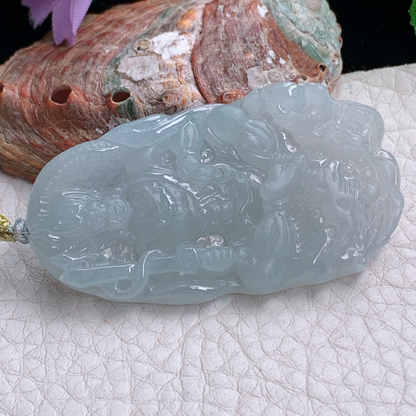 rp实拍53*29*7天然缅甸翡翠不动明王吊坠立体雕生肖守护神