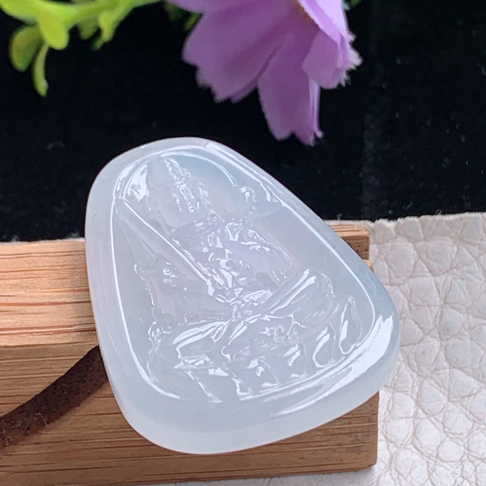 ktj实拍34*25*5.5天然缅甸翡翠冰透虚空藏观音菩萨小吊坠生肖守护神玉坠