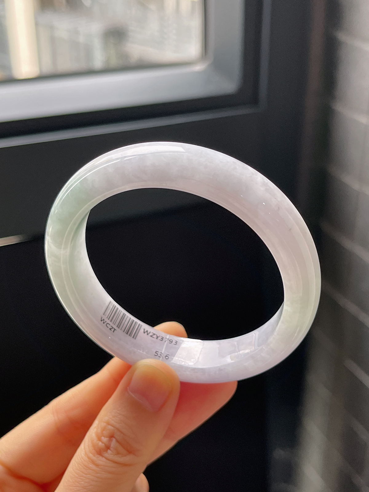 正圈53.6圈口，翡翠糯化种春带彩手镯