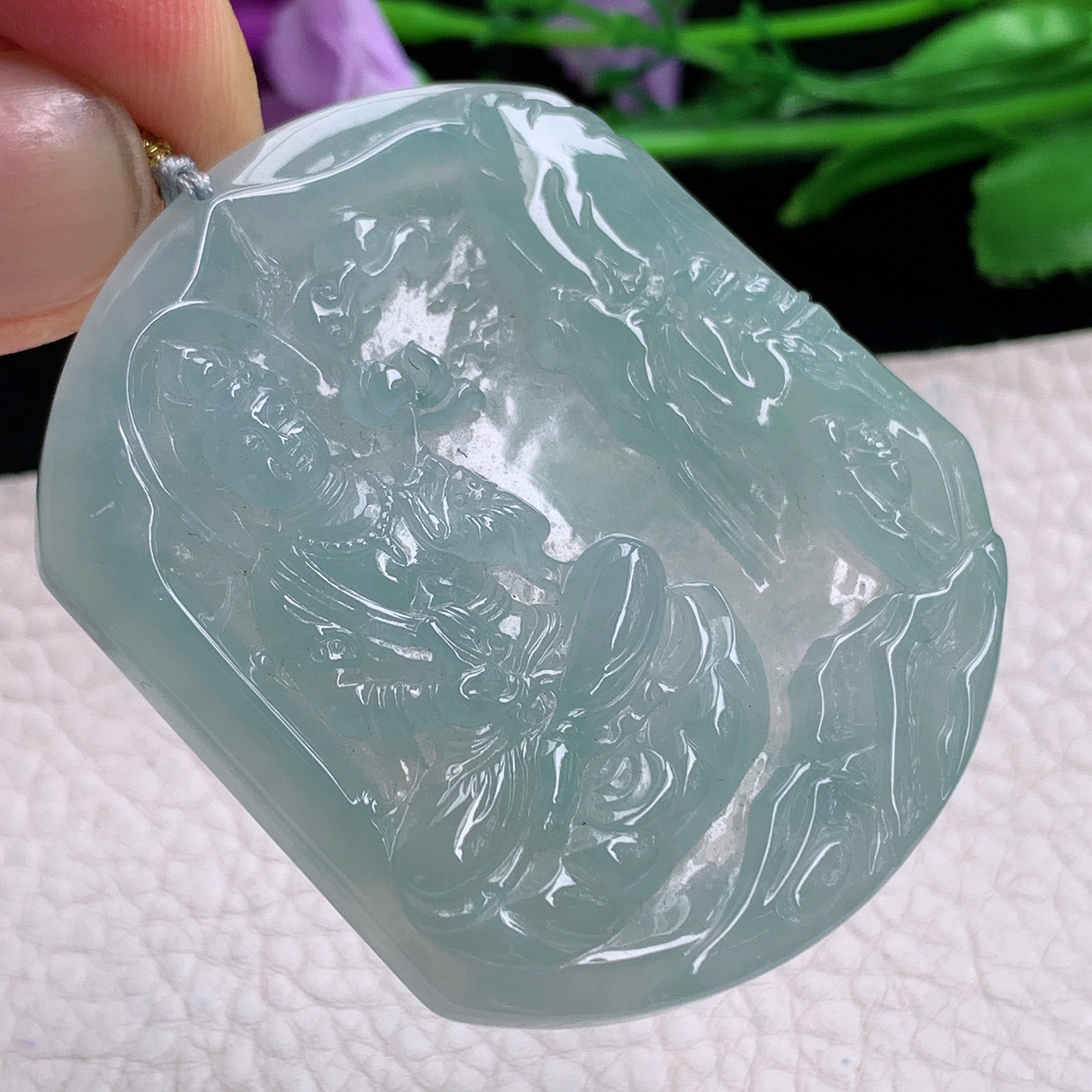 rp实拍54*46.5*7.2天然缅甸翡翠冰透大势至观音菩萨吊坠灵山菩萨